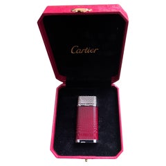 Cartier Vintage Steel & Chocolate Enamel “Cartier” Lighter In Original Case