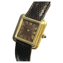 Cartier Vintage Stepped Case Mechanische 18k vergoldete Vintage-Armbanduhr mit Gehäuse