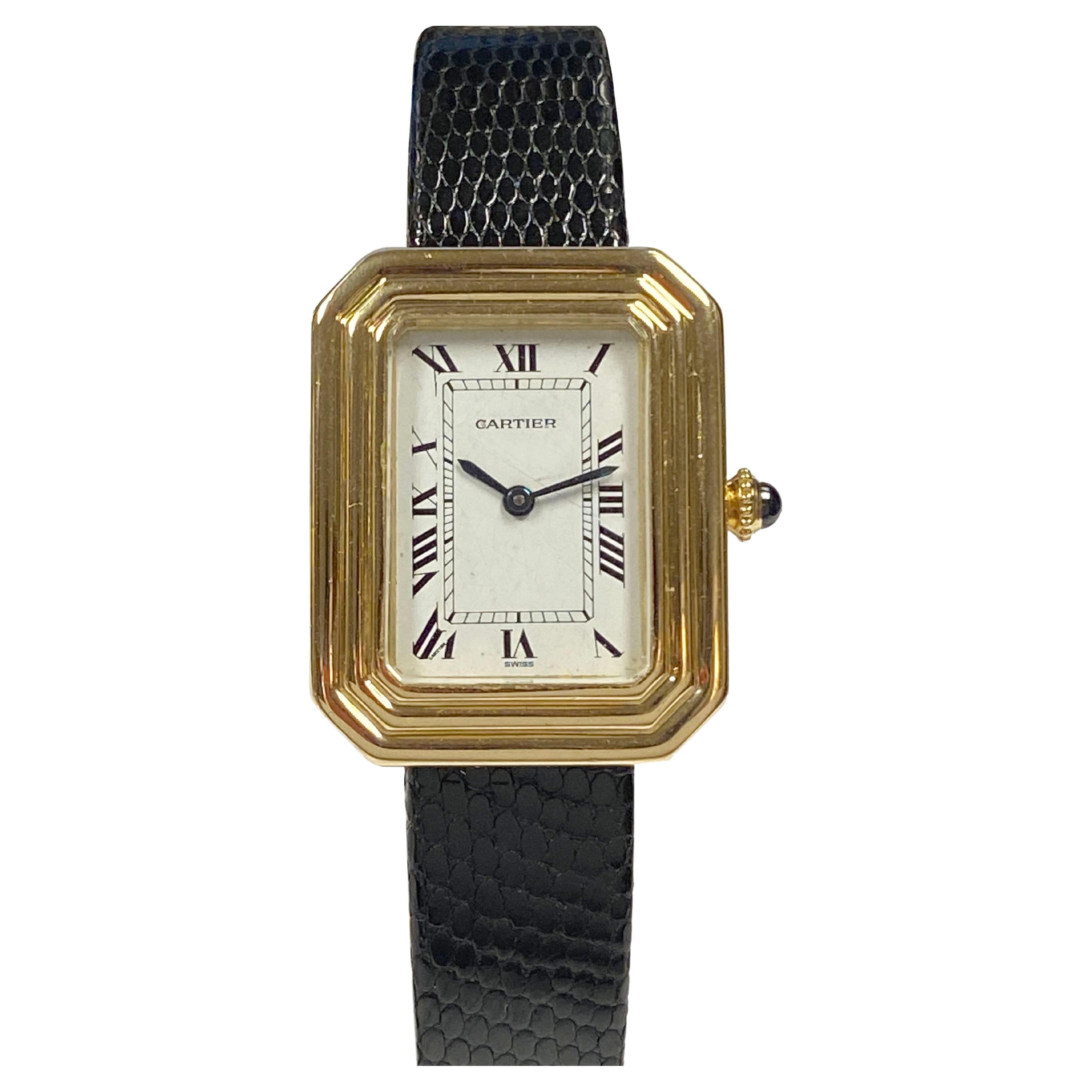 Cartier Vintage Stepped Gold Case Mechanical Wrist Watch