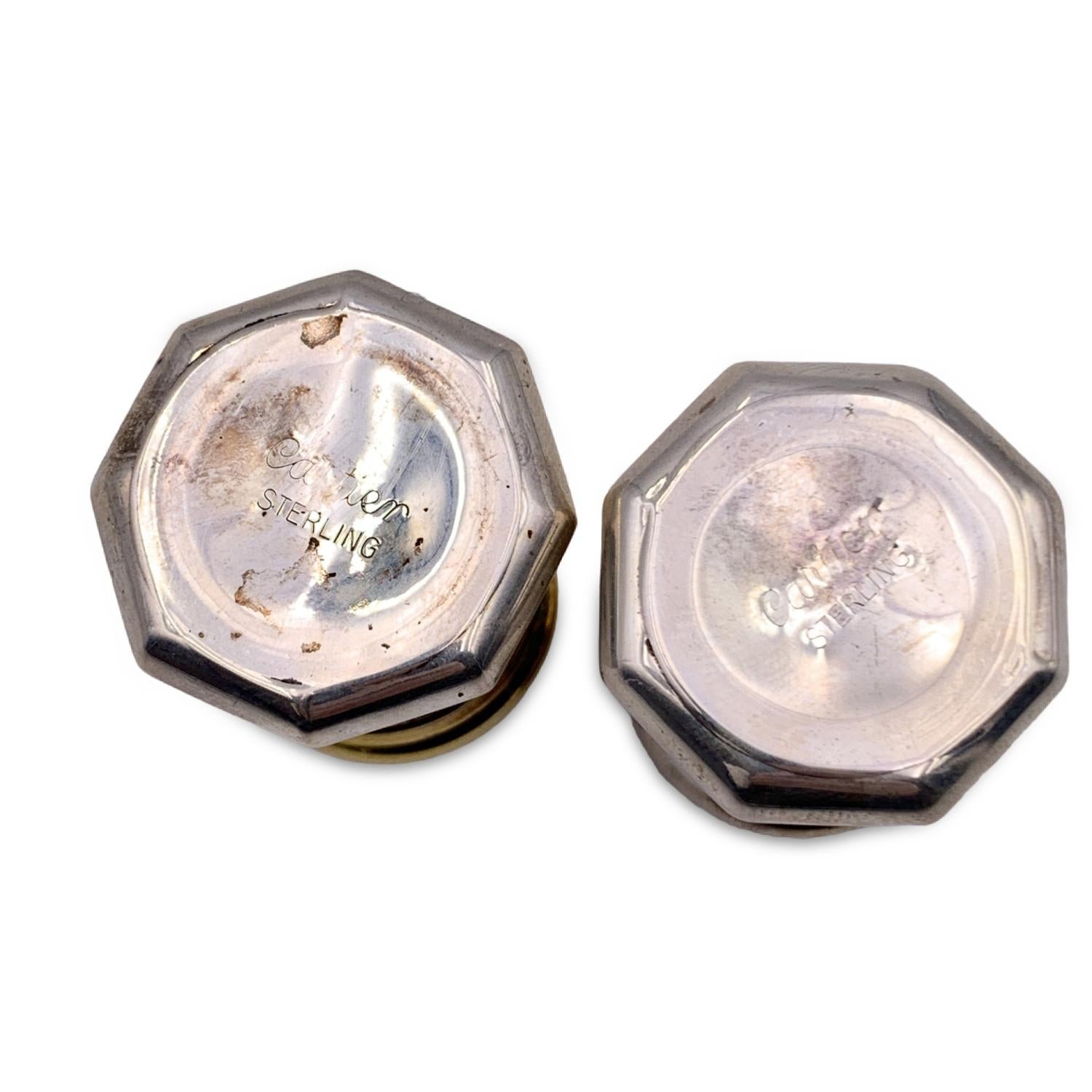 Brown Cartier Vintage Sterling Silver Mini Pepper and Salt Shakers Set For Sale