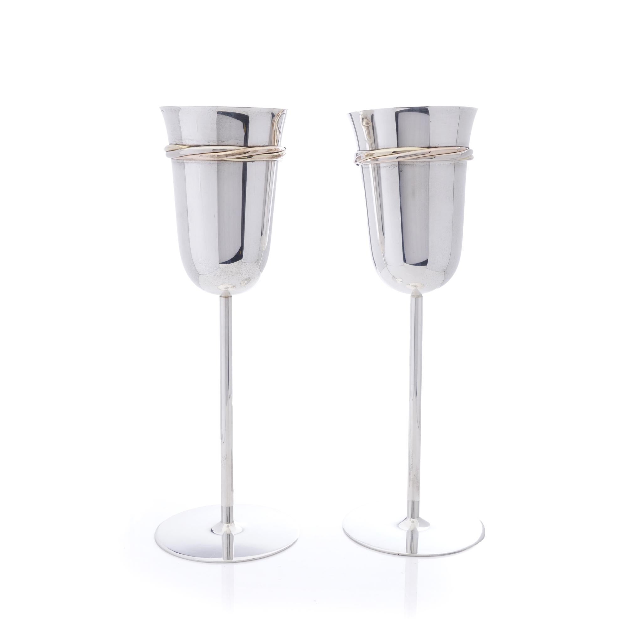 Coppia di flûte da champagne in stile Trinità in argento Sterling vintage di Cartier in vendita 2