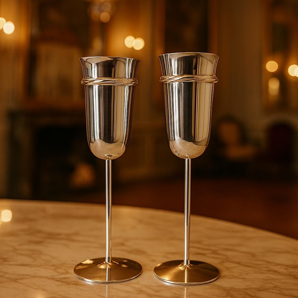 Coppia di flûte da champagne in stile Trinità in argento Sterling vintage di Cartier in vendita 3