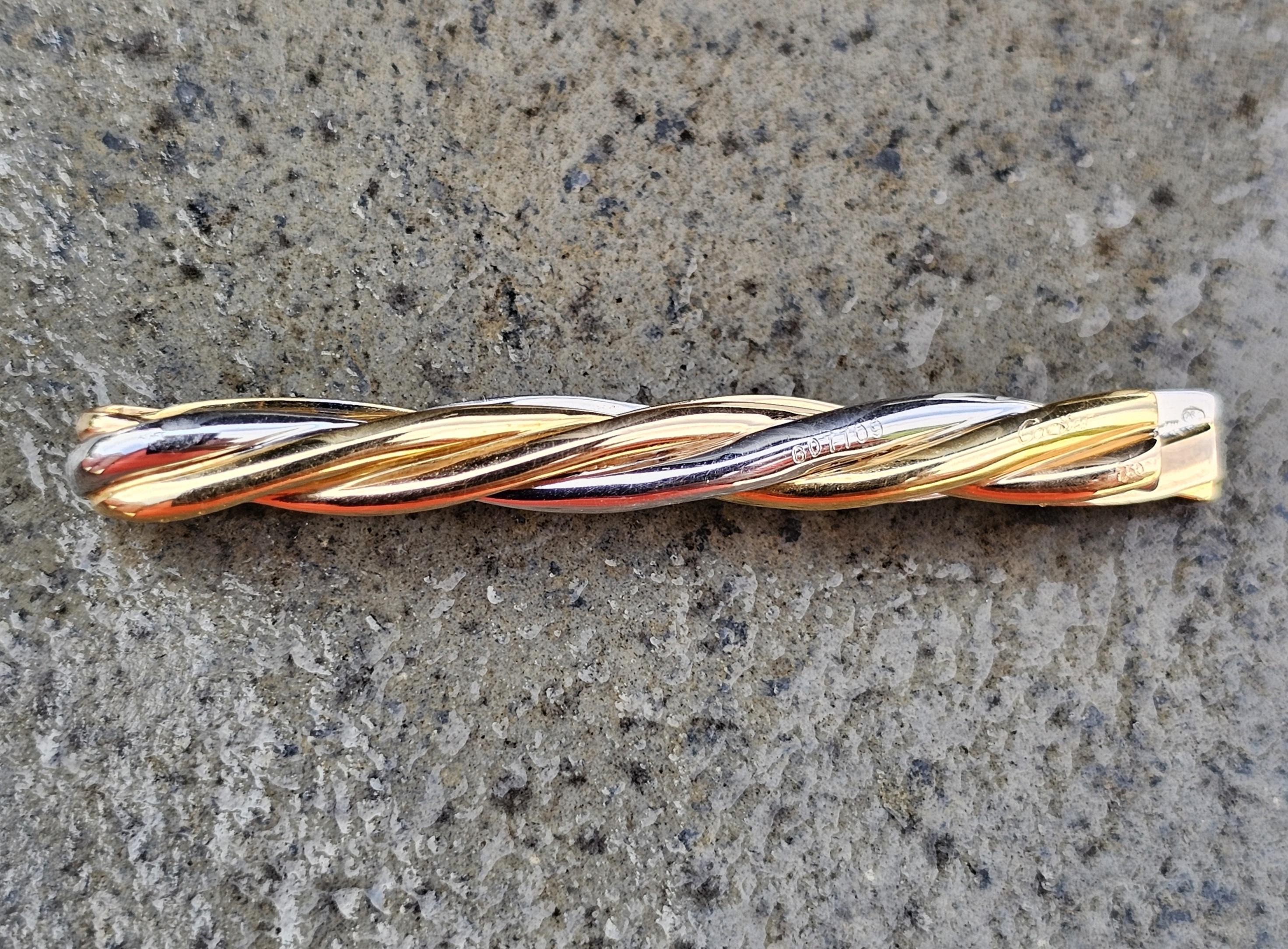 Cartier Vintage Tie Bar Clip 18k Twist Rose White Yellow Gold Trinity 2.25