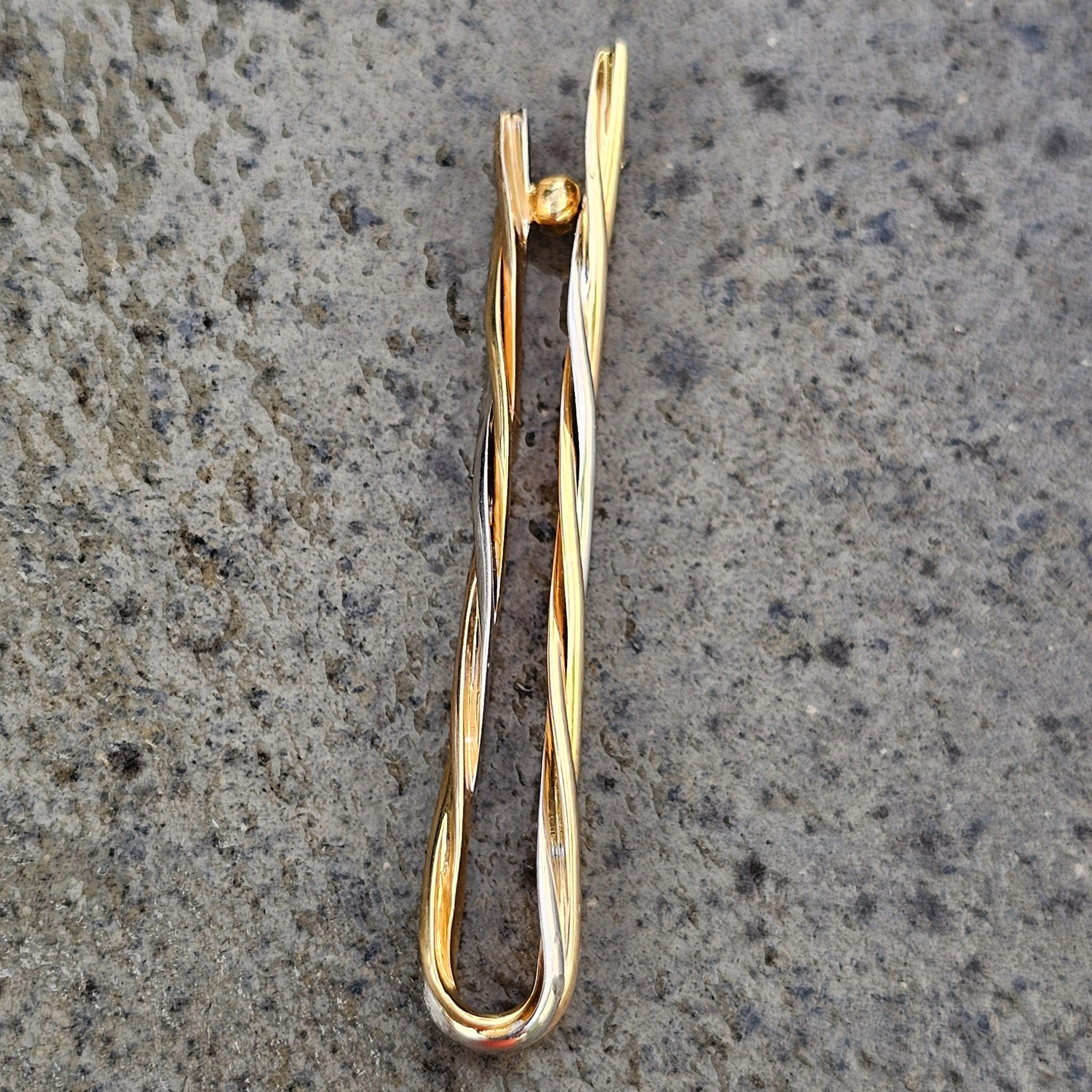 Men's Cartier Vintage Tie Bar Clip 18k Twist Rose White Yellow Gold Trinity 2.25
