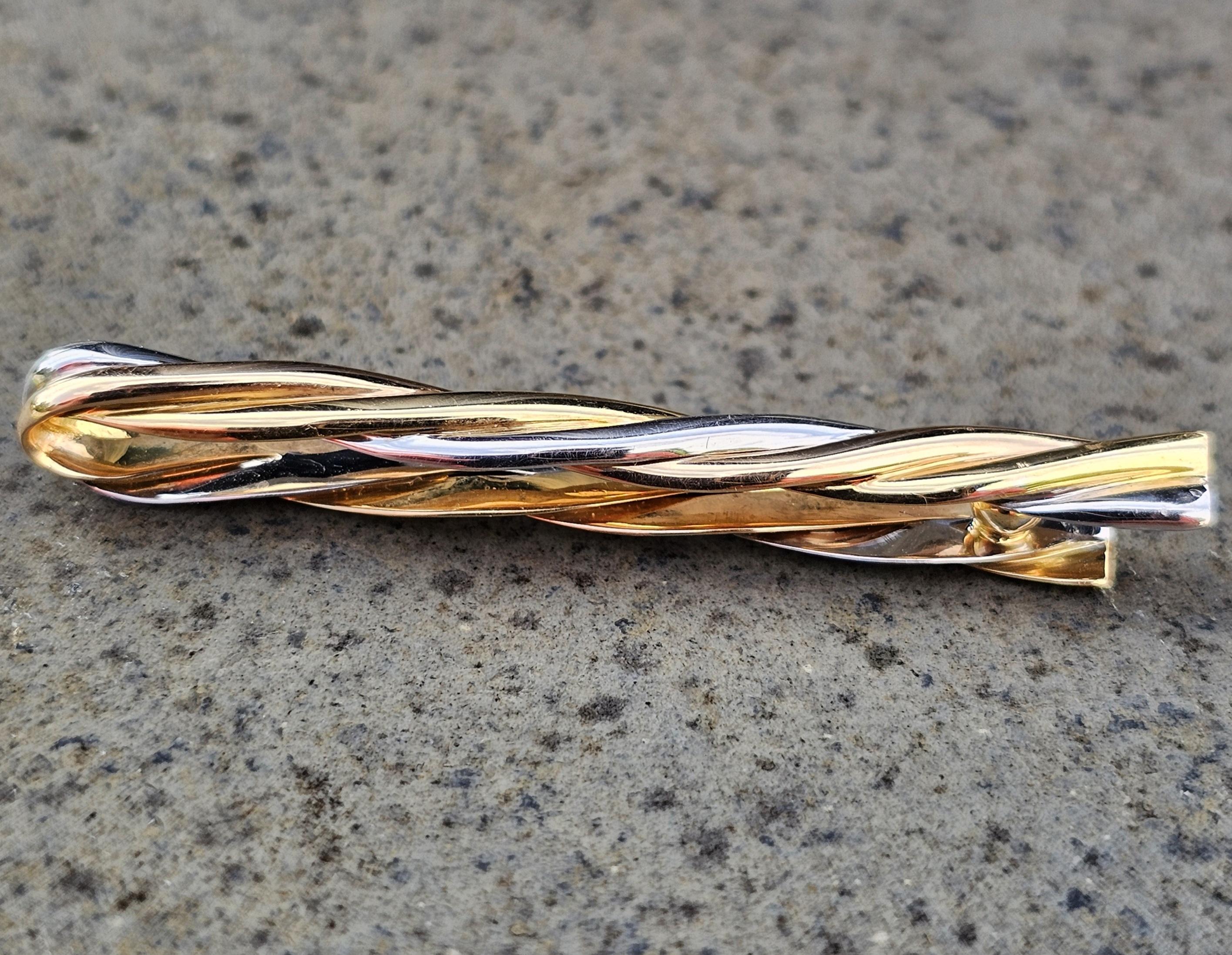 Cartier Vintage Tie Bar Clip 18k Twist Rose White Yellow Gold Trinity 2.25