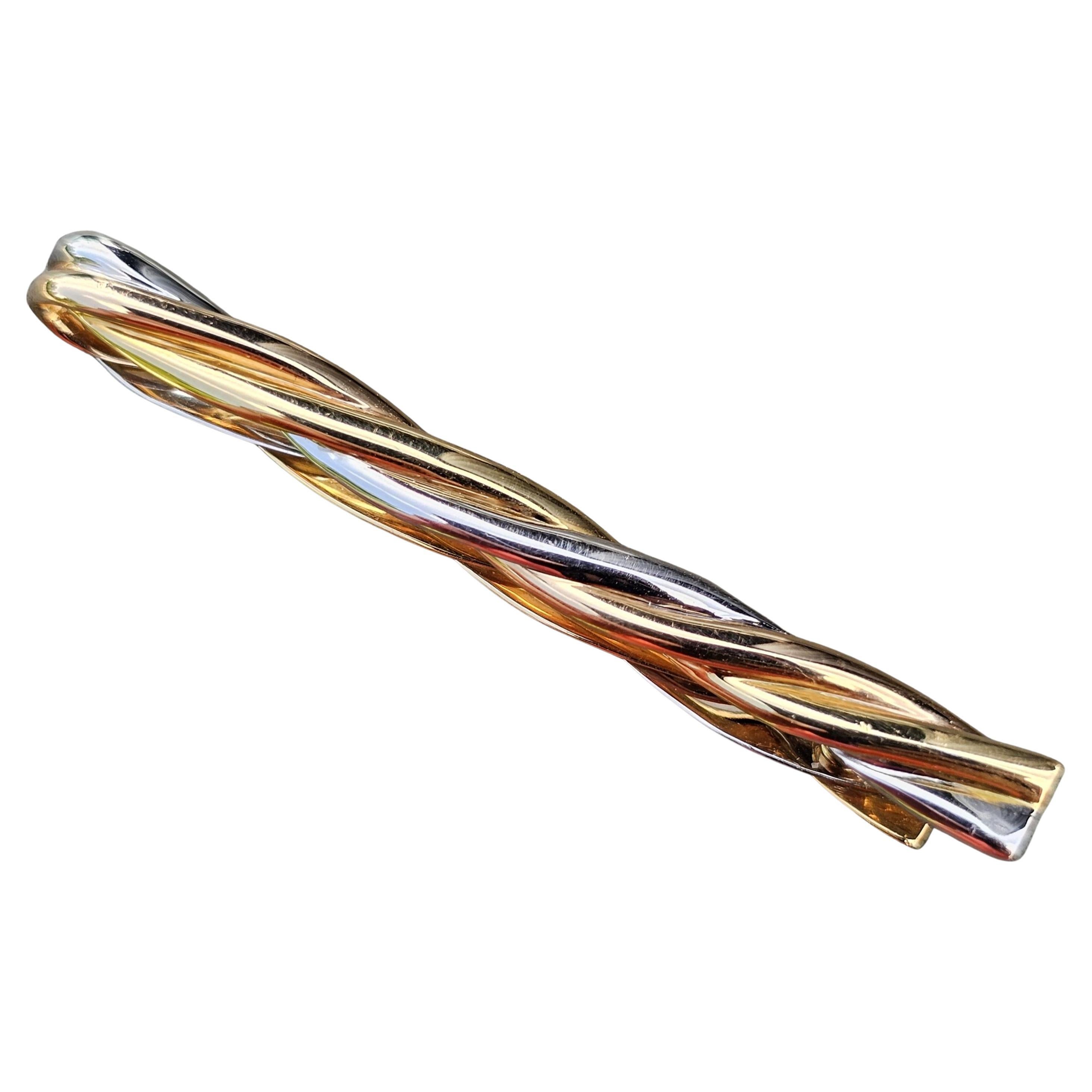 Cartier Vintage Tie Bar Clip 18k Twist Rose White Yellow Gold Trinity 2.25" 9.8g