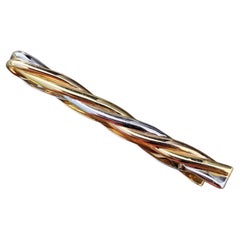 Cartier Vintage Tie Bar Clip 18k Twist Rose White Yellow Gold Trinity 2.25" 9.8g