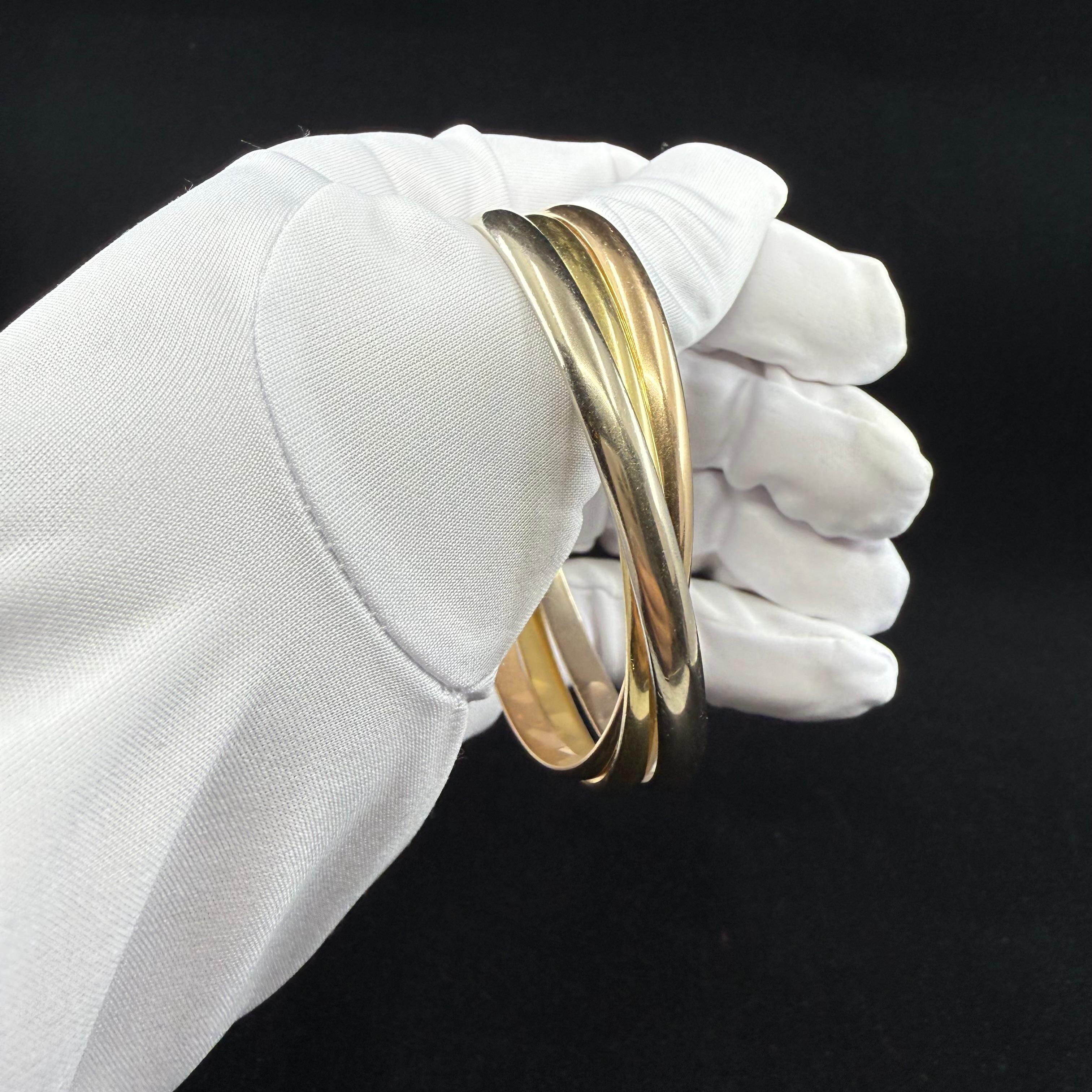 Cartier Vintage Trinität  18 Karat Tri Gold 60 Gramm Armreif Armband für Damen oder Herren