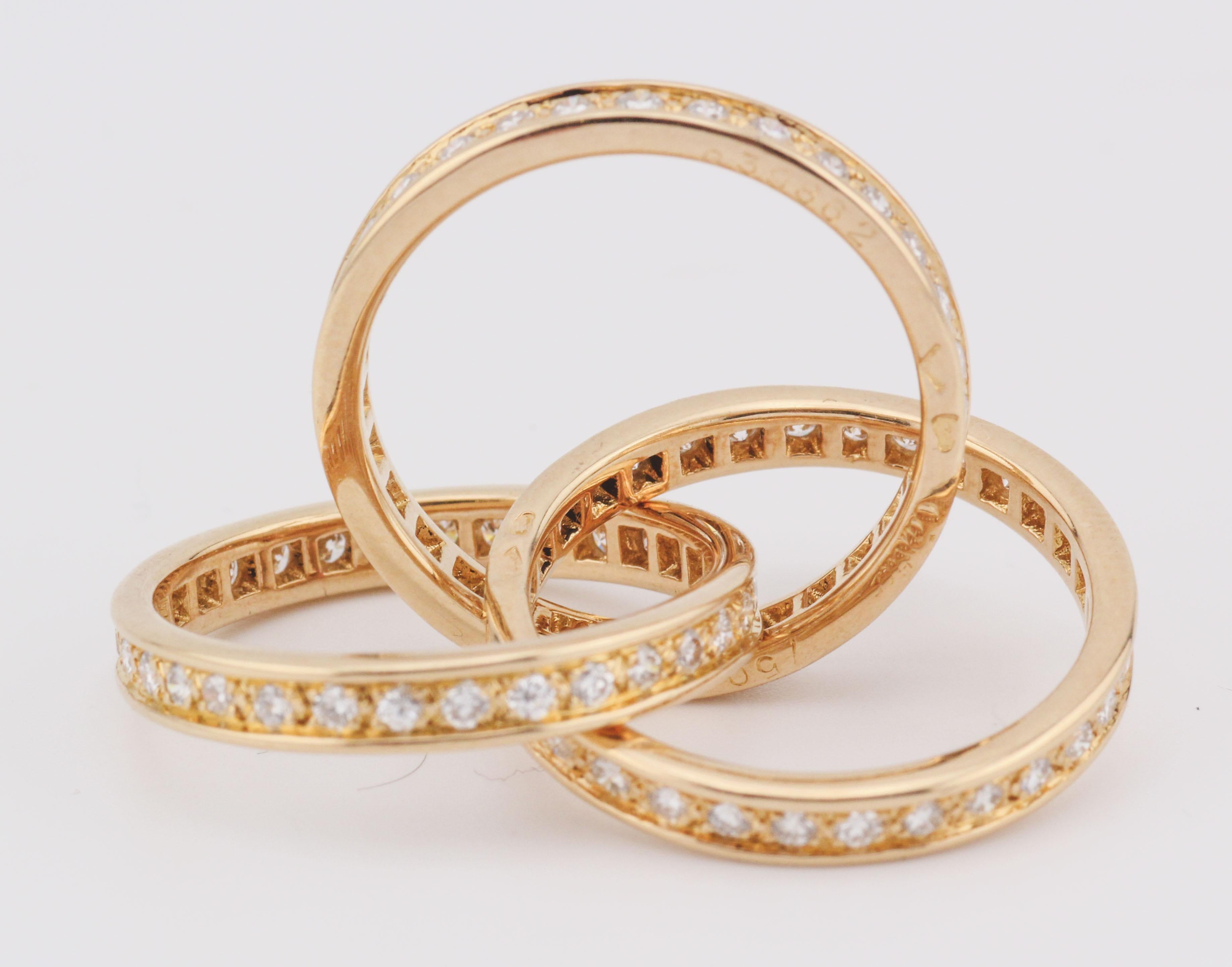 Cartier Vintage Trinity Diamond 18k Yellow Gold Band Ring Size 5.5 51 In Good Condition In Simpsonville, SC