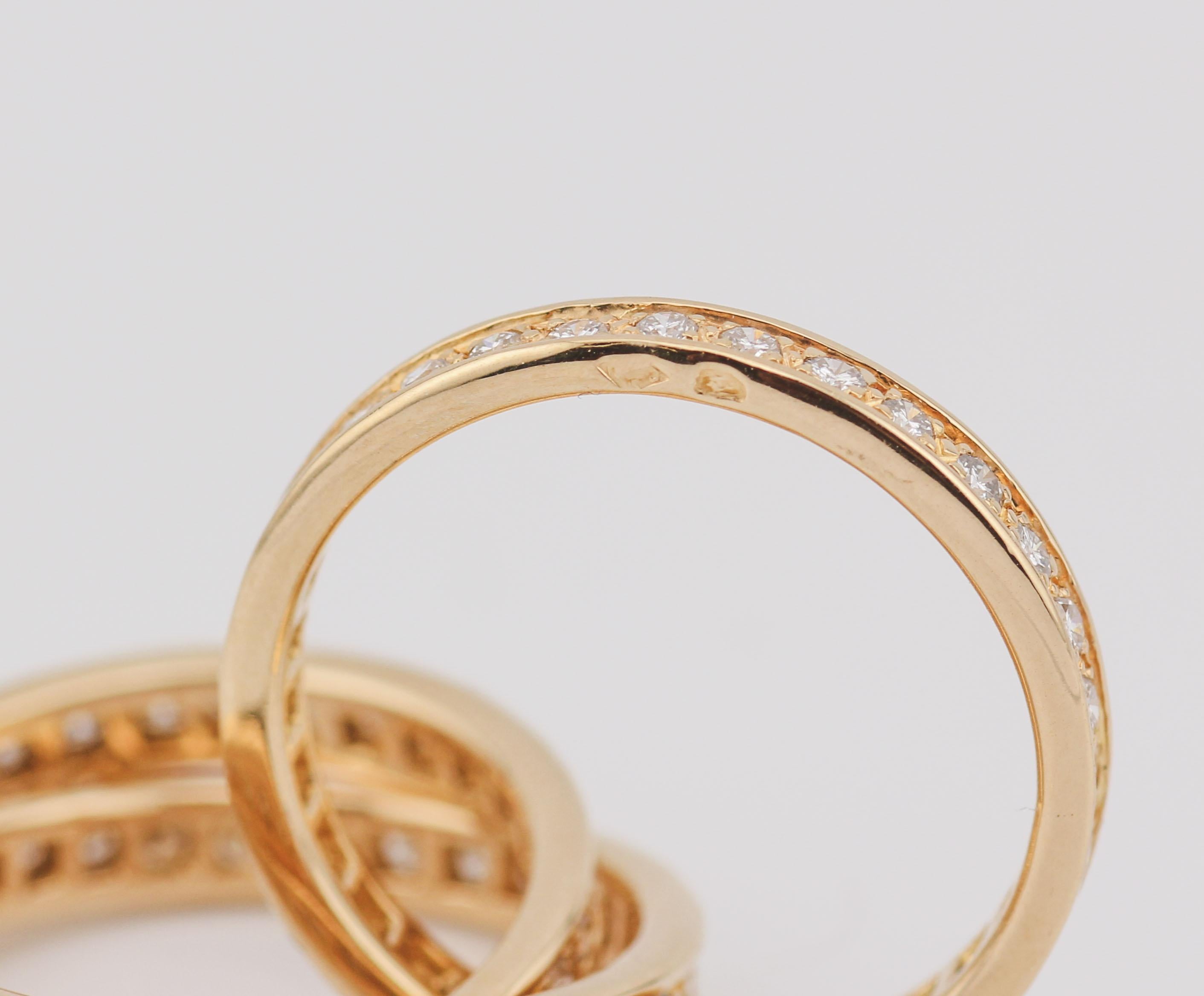 Women's Cartier Vintage Trinity Diamond 18k Yellow Gold Band Ring Size 5.5 51