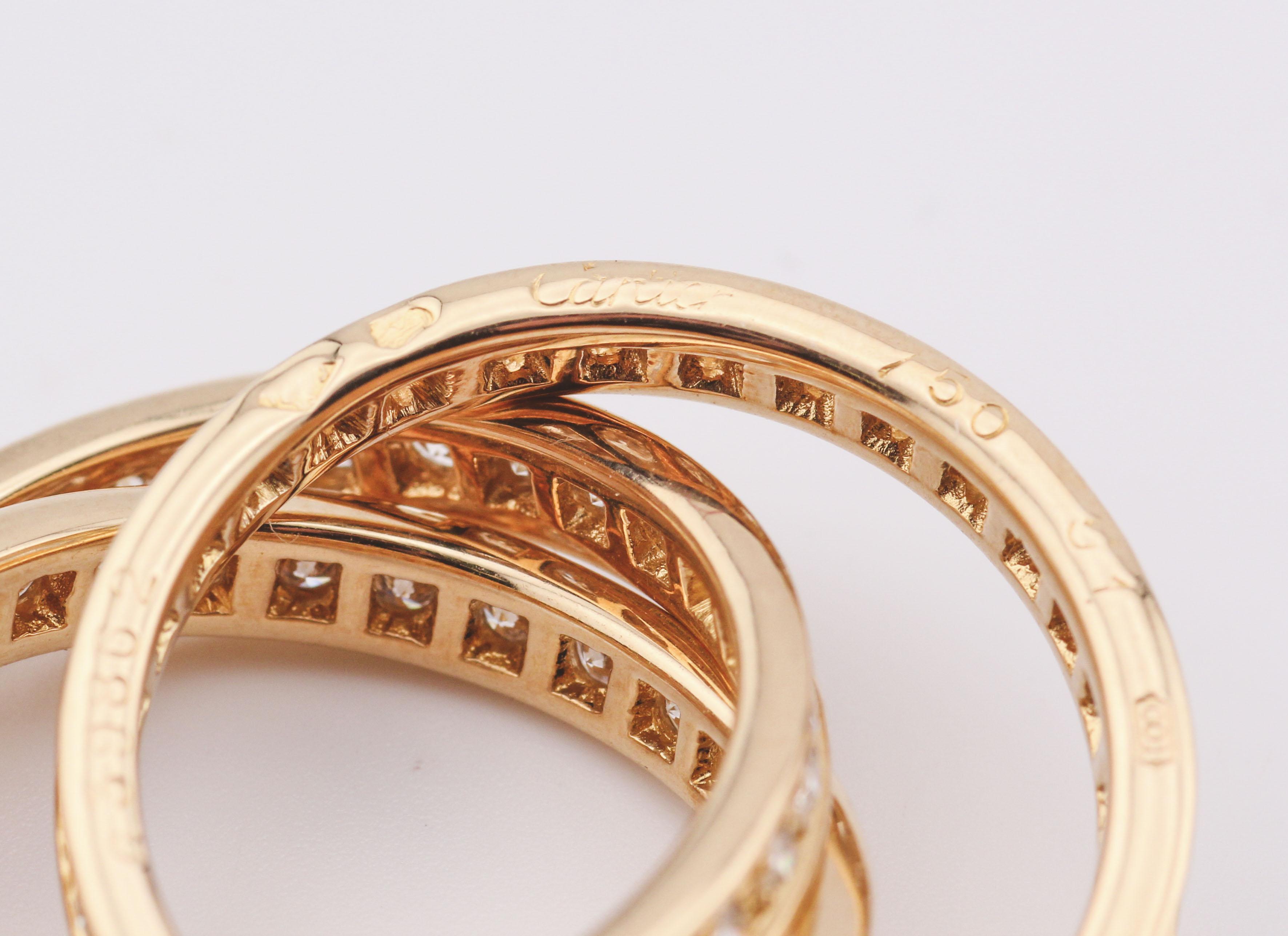 Cartier Vintage Trinity Diamond 18k Yellow Gold Band Ring Size 5.5 51 1
