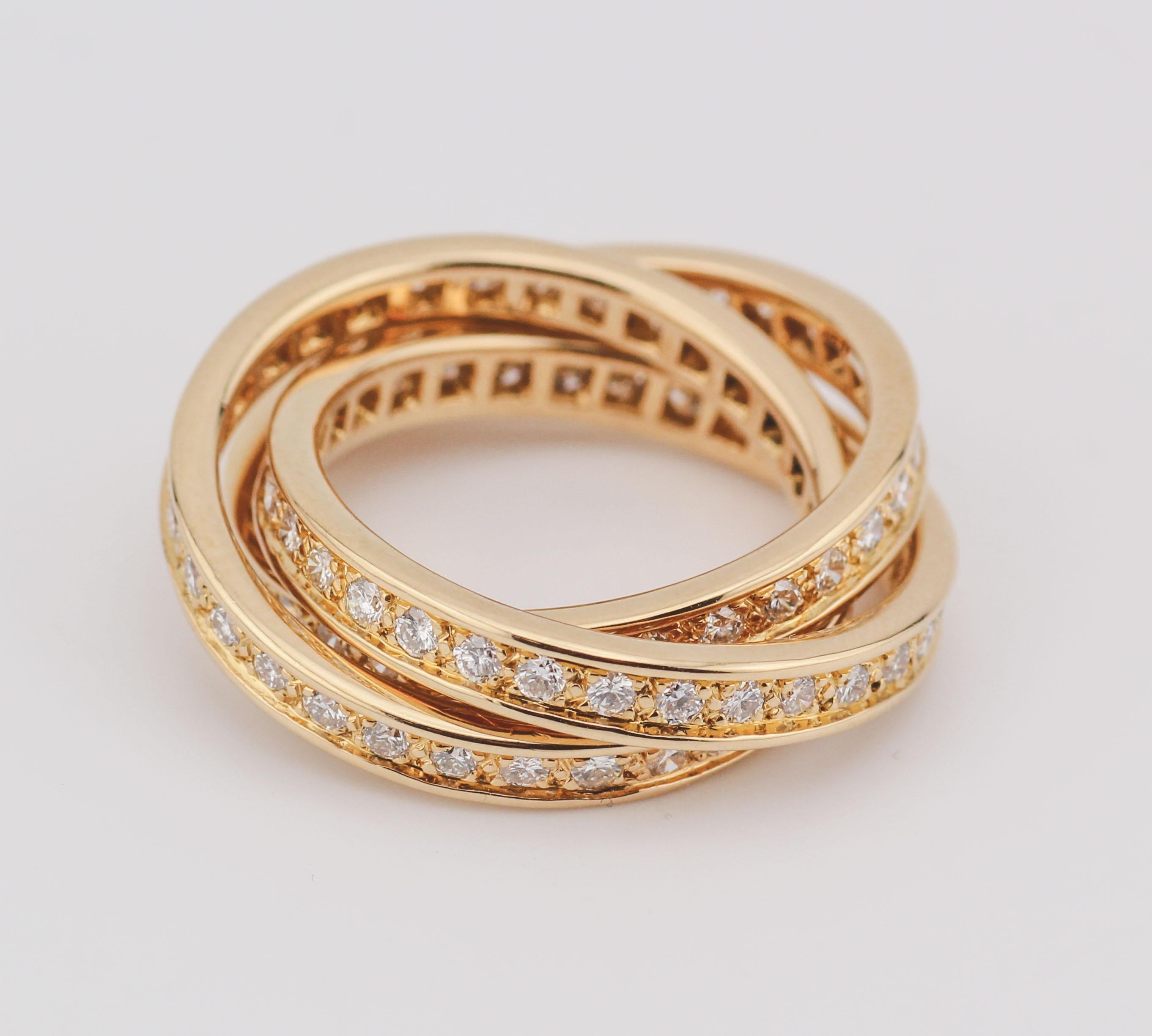 Cartier Vintage Trinity Diamond 18k Yellow Gold Band Ring Size 5.5 51 2