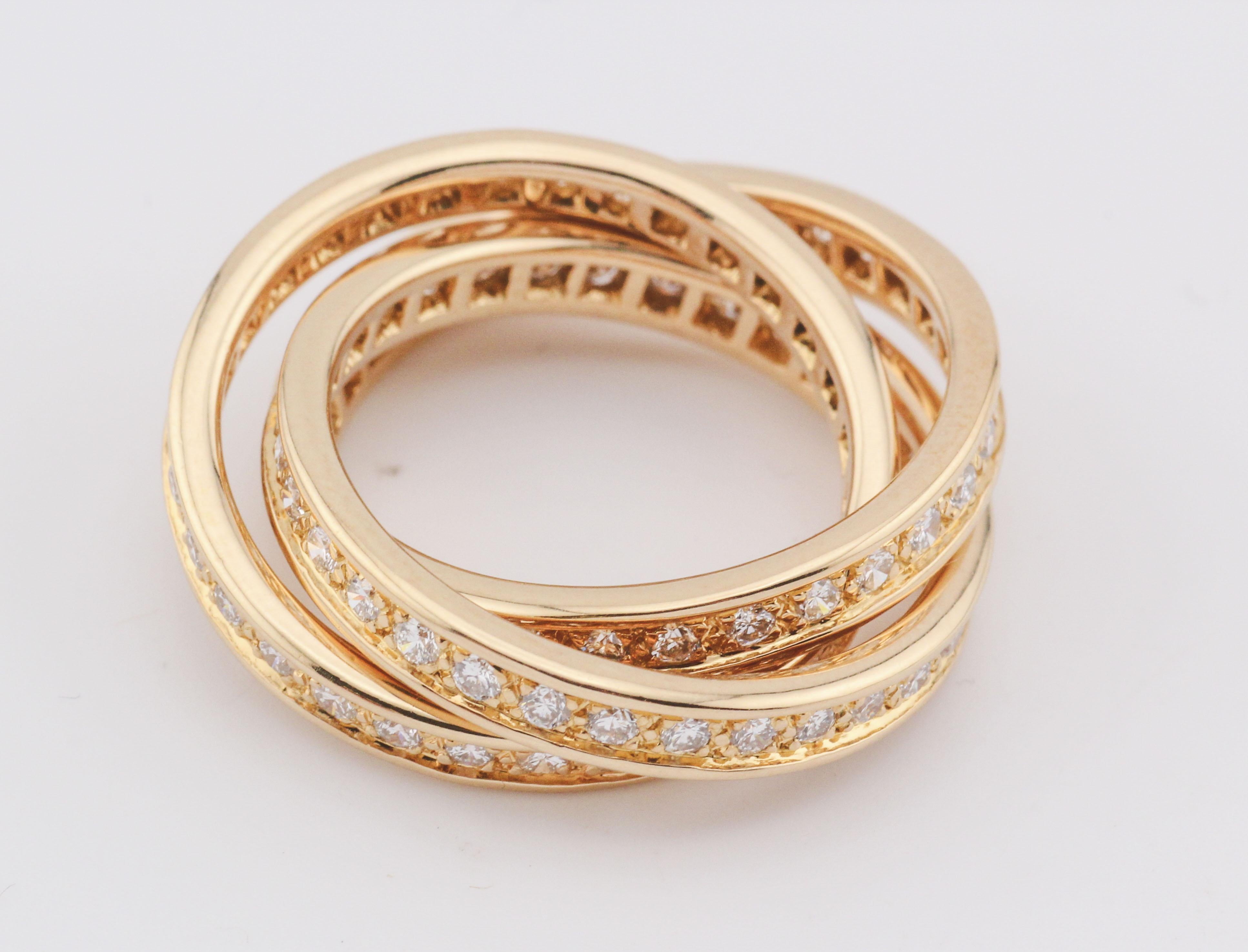 Cartier Vintage Trinity Diamond 18k Yellow Gold Band Ring Size 5.5 51 3