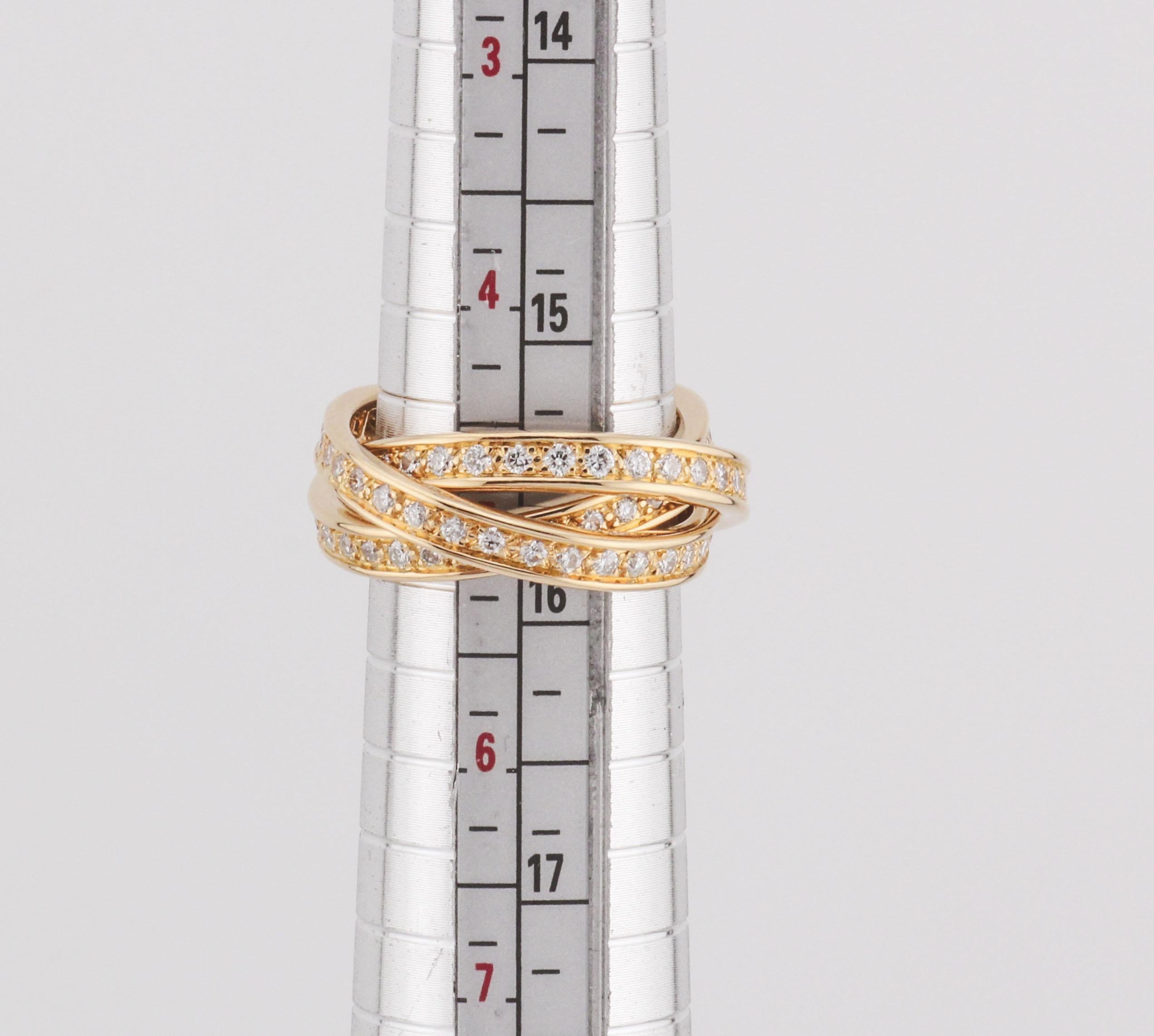 Cartier Vintage Trinity Diamond 18k Yellow Gold Band Ring Size 5.5 51 4