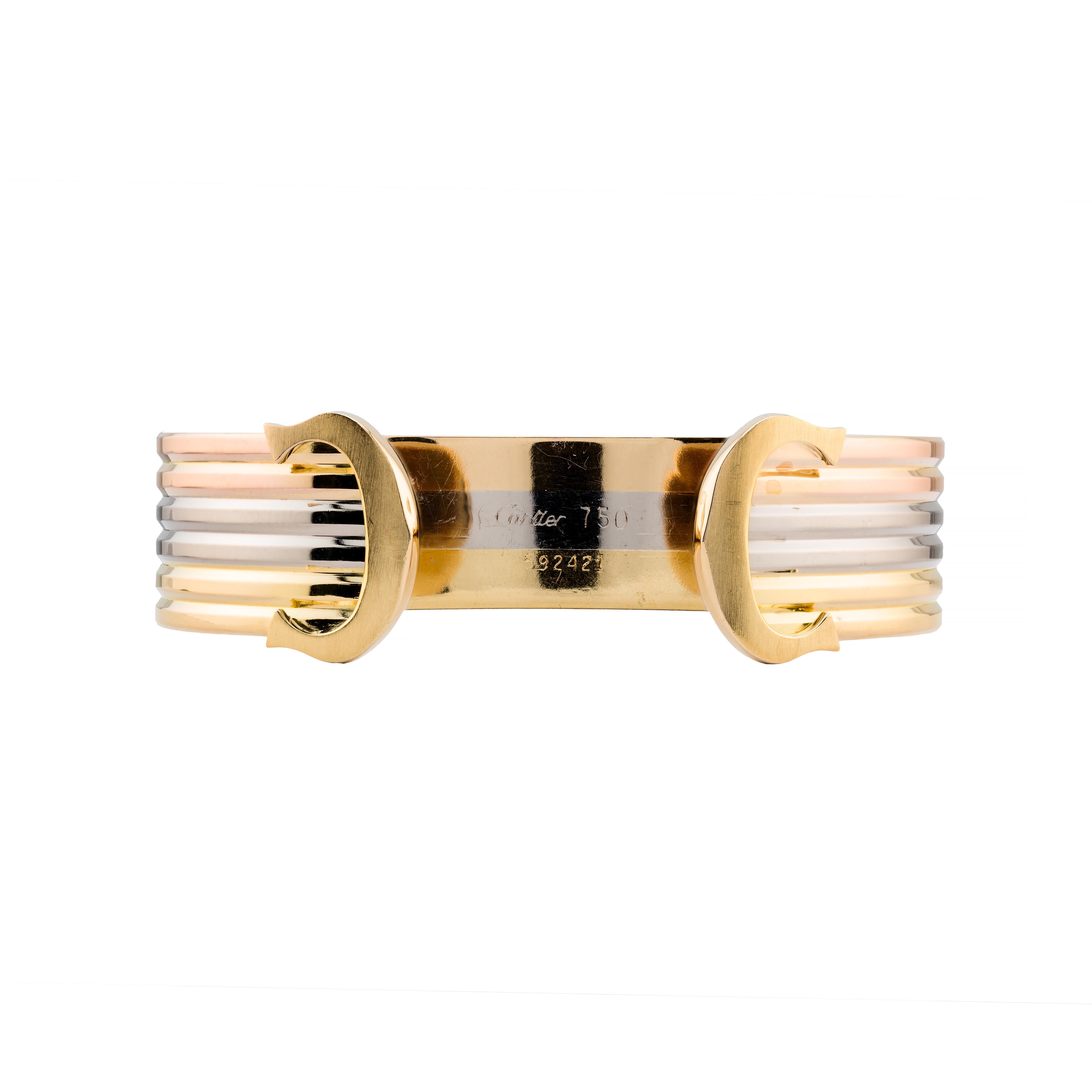 Cartier Vintage Trinity Double C Armreif-Manschettenarmband aus 18 Karat Gold (Retro)