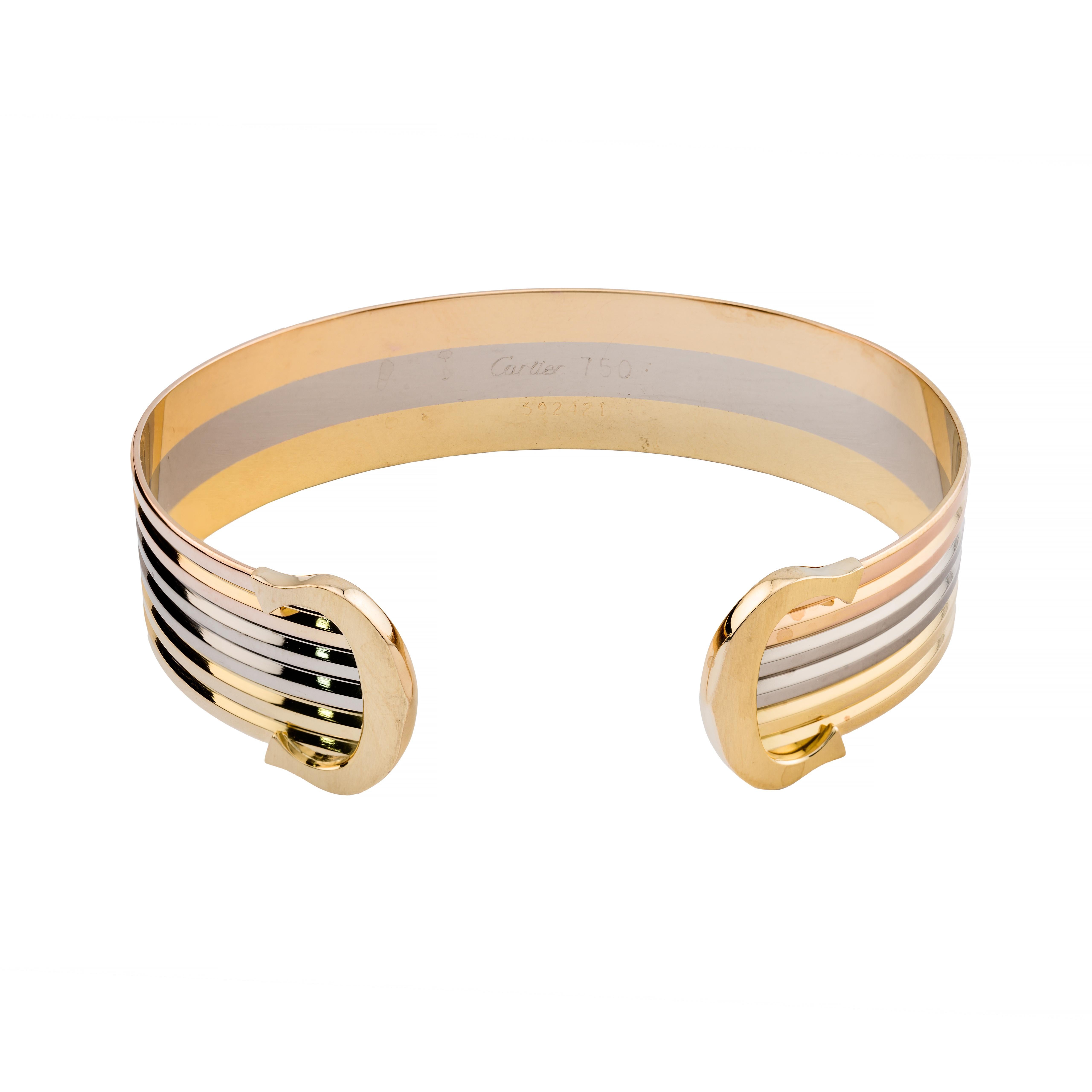 Cartier Vintage Trinity Double C Armreif-Manschettenarmband aus 18 Karat Gold 1