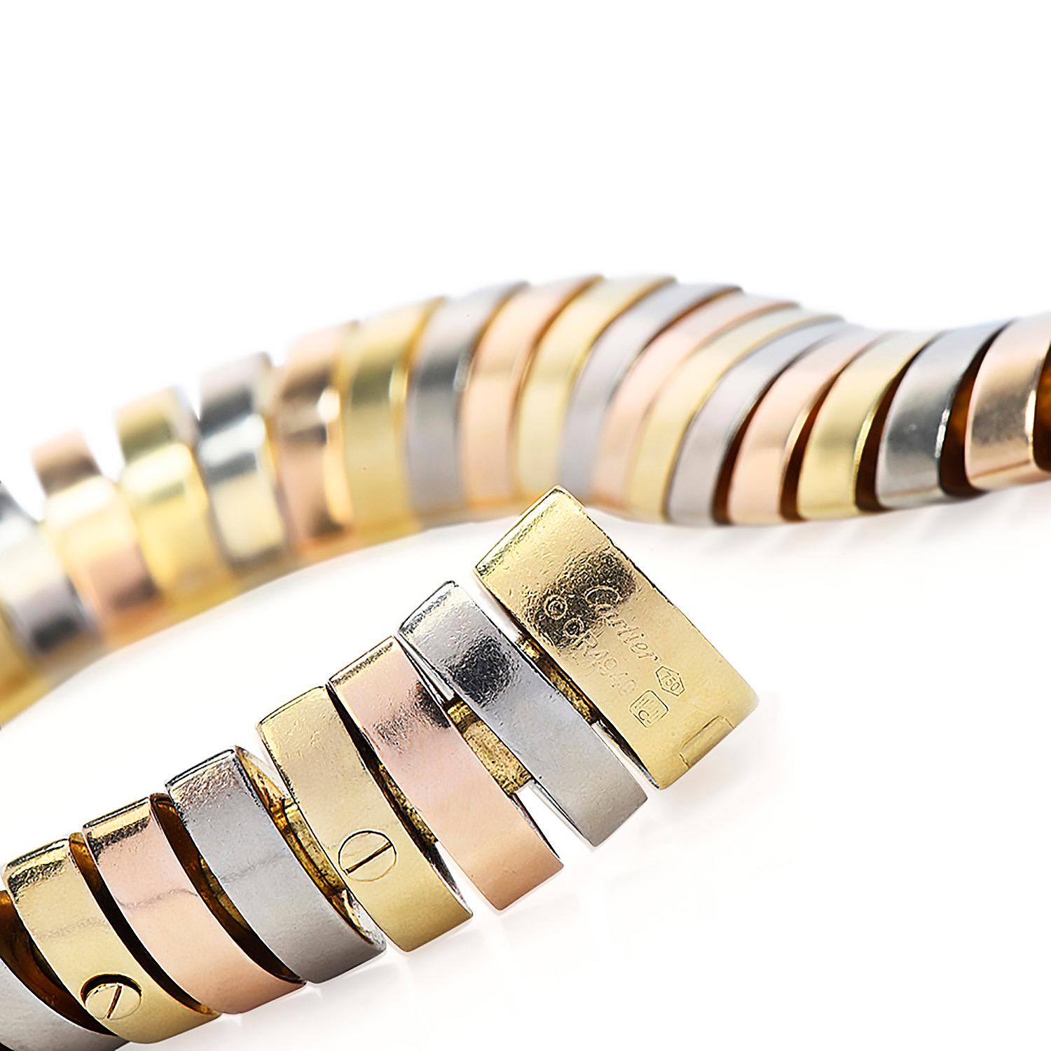 Cartier Bracelet vintage Tubogas à maillons tricolores en or 18 carats Unisexe en vente