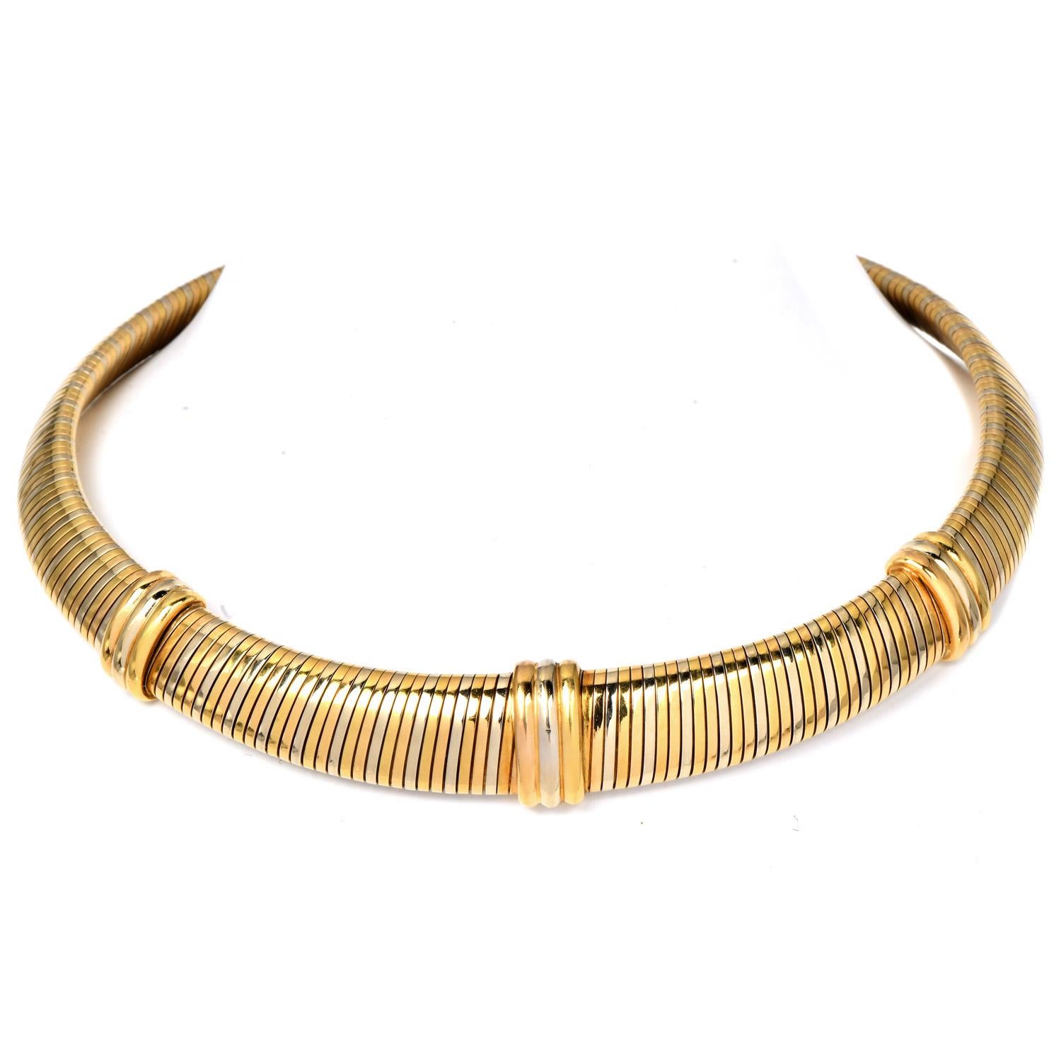 Women's Cartier Vintage Tubogas  Tri Color 18K Yellow Gold Snake Collar Necklace For Sale