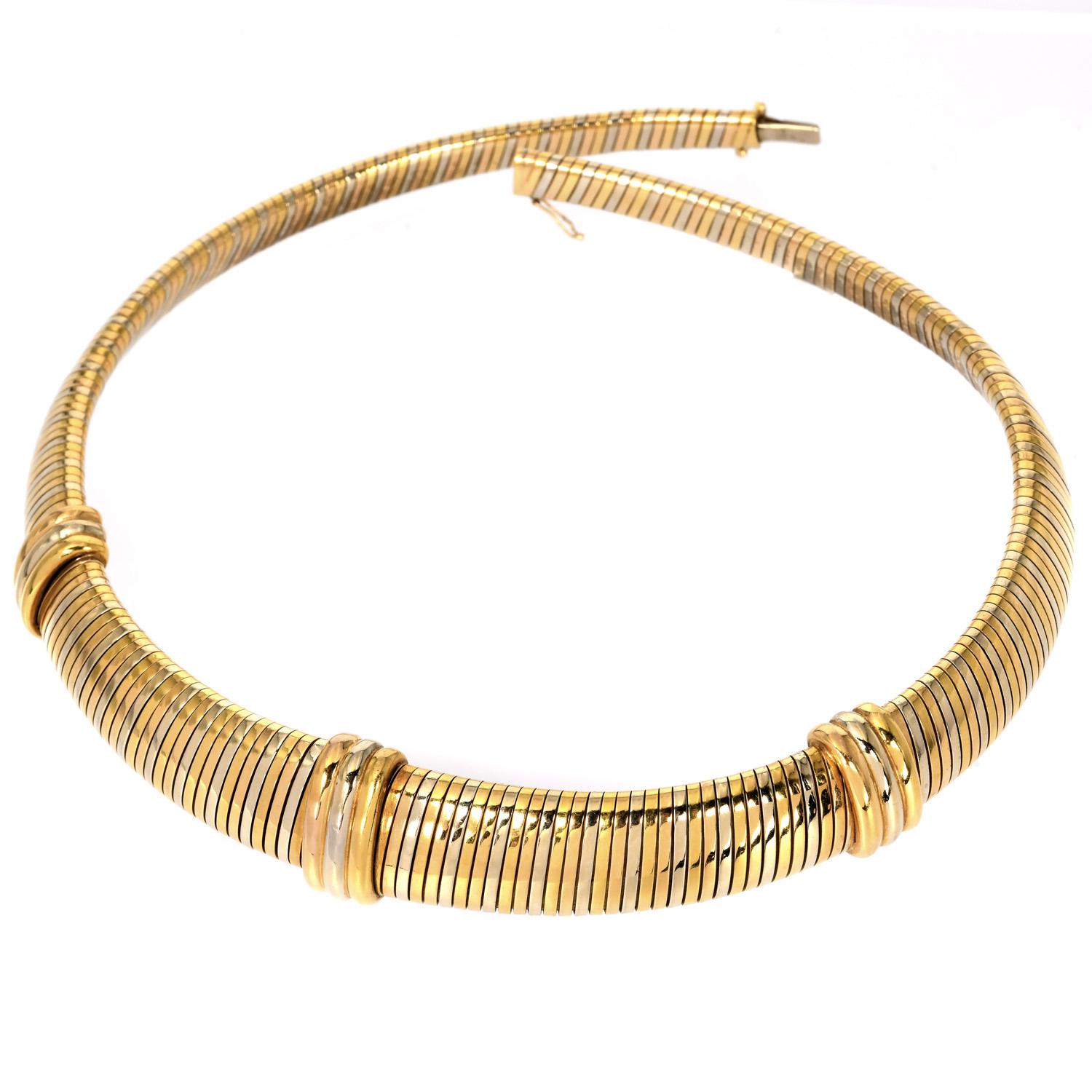 Cartier Vintage Tubogas  Tri Color 18K Yellow Gold Snake Collar Necklace For Sale 1