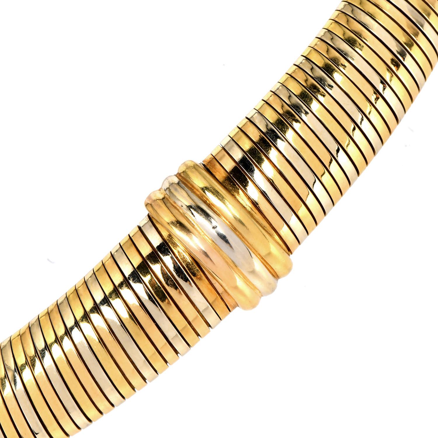 Cartier Vintage Tubogas  Tri Color 18K Yellow Gold Snake Collar Necklace For Sale 2