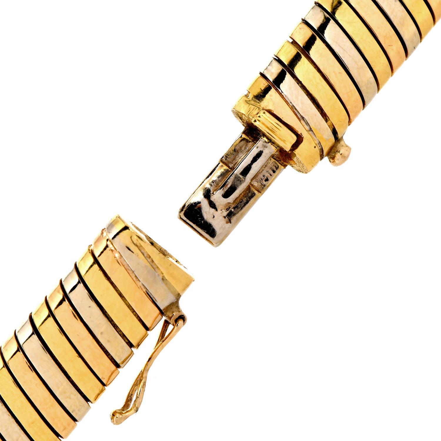 Cartier Vintage Tubogas  Tri Color 18K Yellow Gold Snake Collar Necklace For Sale 3