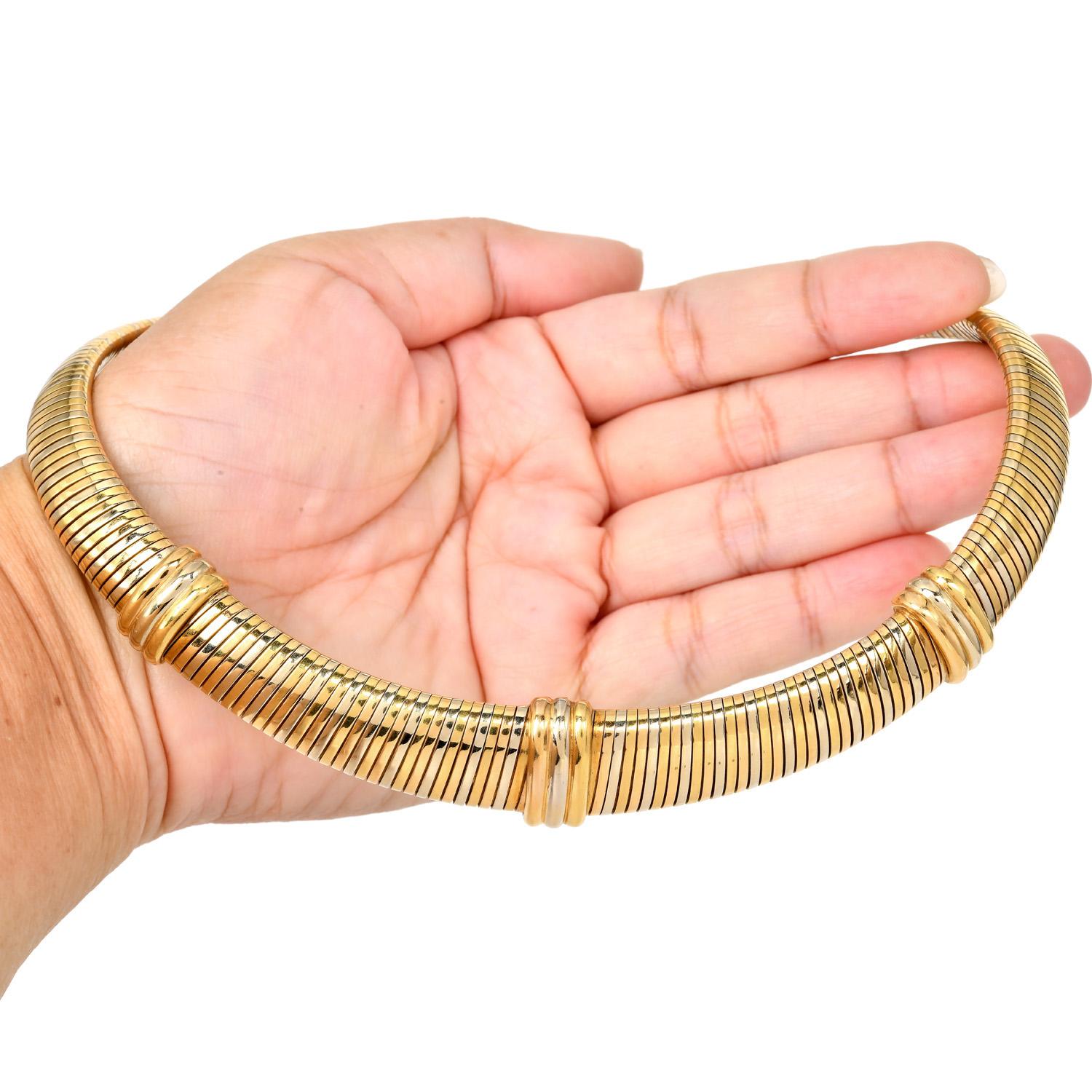 Cartier Vintage Tubogas  Tri Color 18K Yellow Gold Snake Collar Necklace For Sale 4