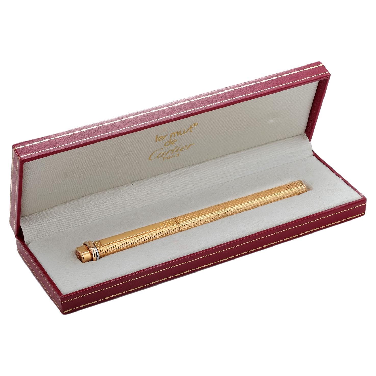 Cartier Vintage Vendome Gilded Knurled Body Trinity Ballpoint Pen 292829 Boxed 
