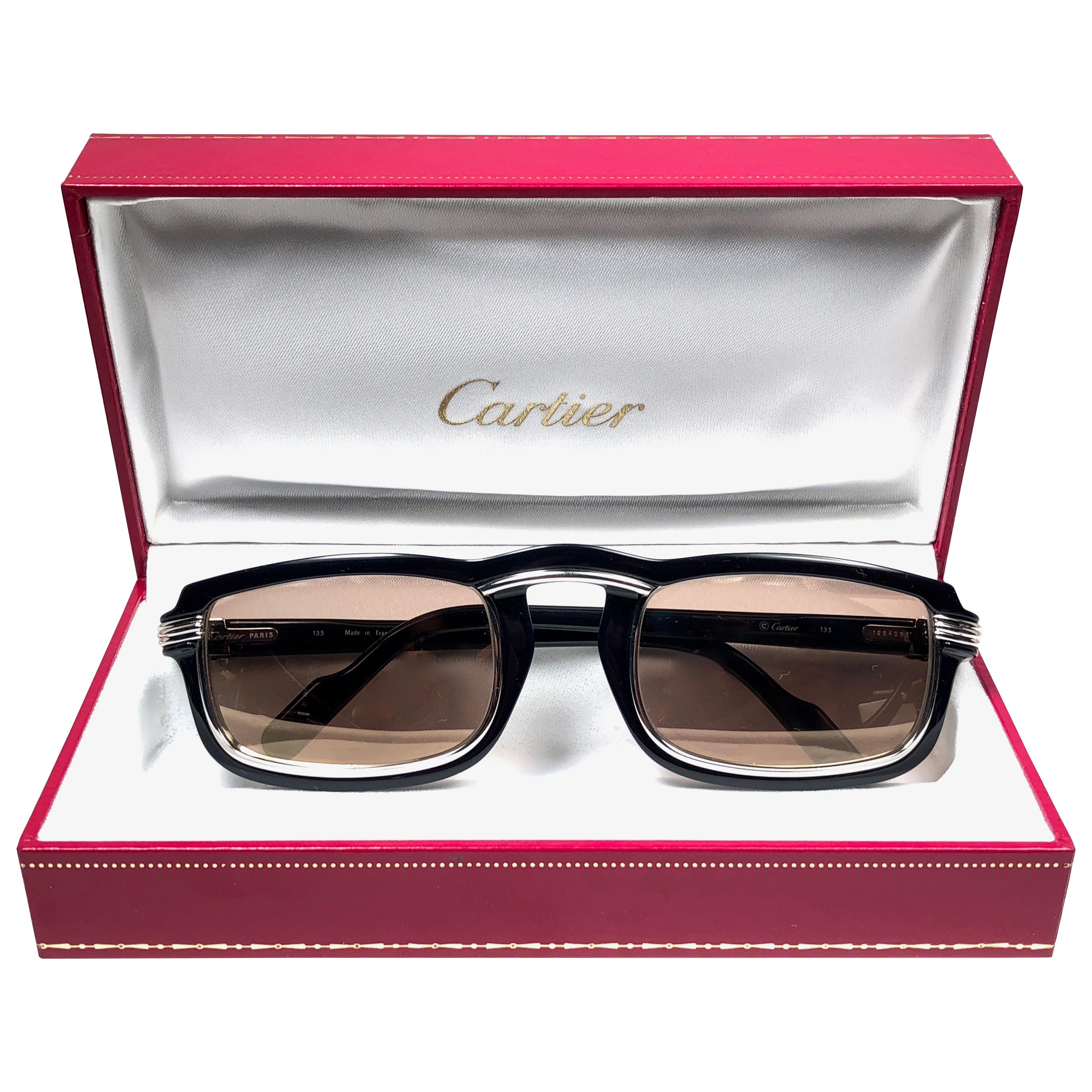  Cartier Vintage Vertigo Deep Blue and Platinum 52MM Sunglasses, France 1991