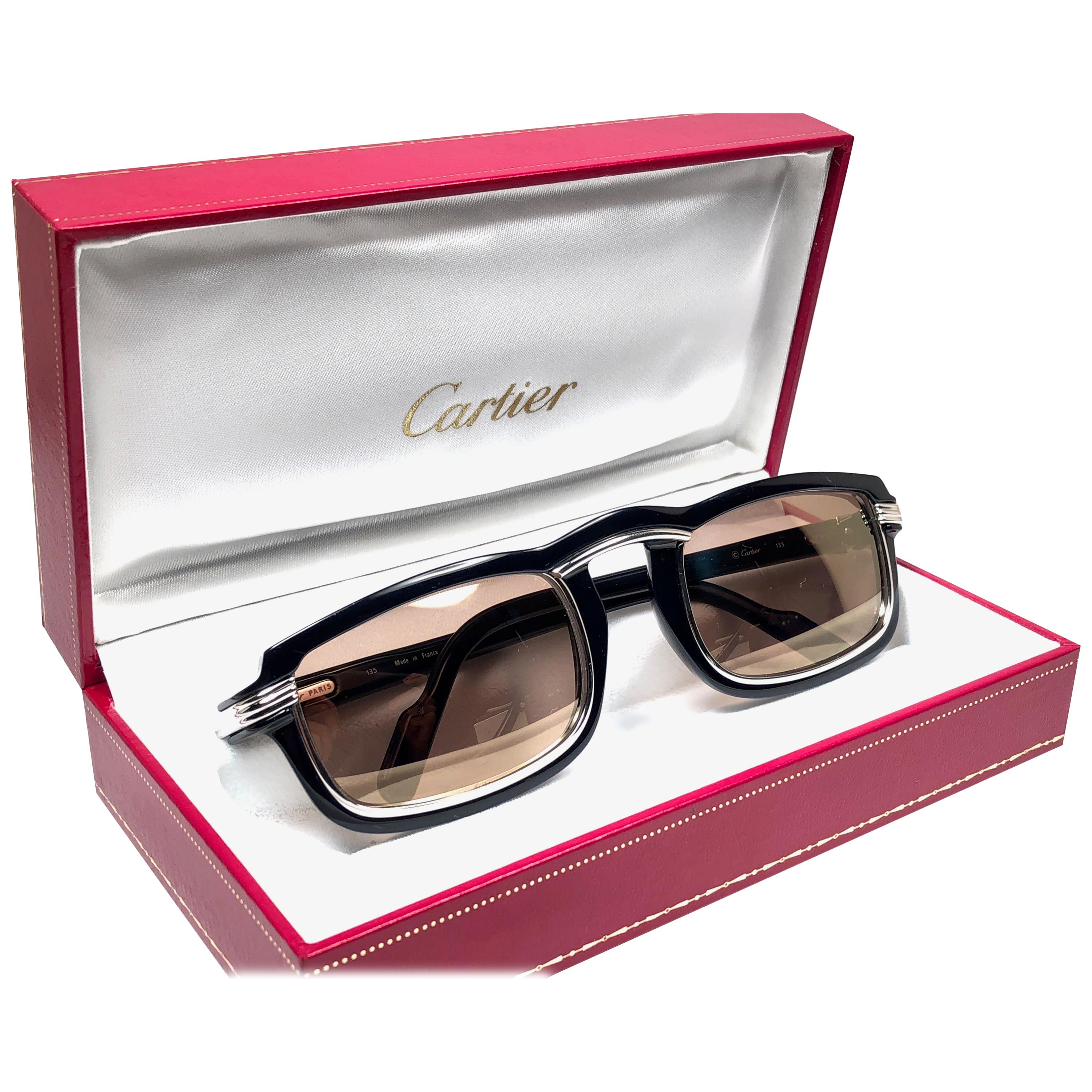  Cartier Vintage Vertigo Deep Blue and Platinum 54MM Sunglasses, France 1991