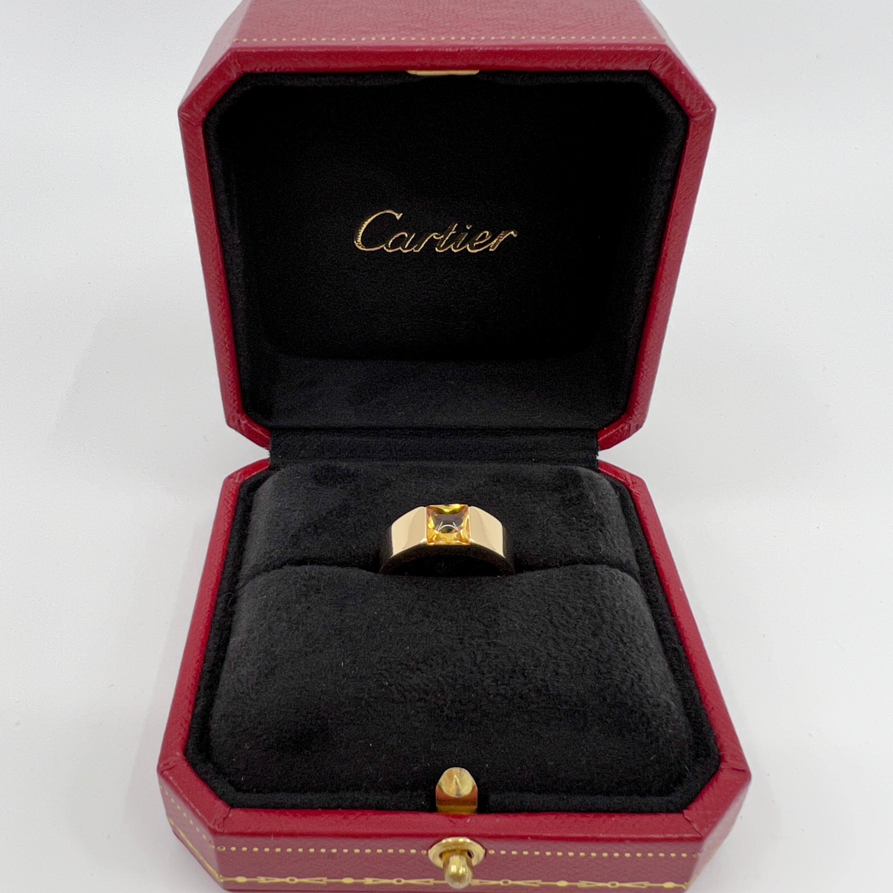Cartier Vintage Vivid Yellow Citrine 18k Yellow Gold Tank Band Solo Ring 53 6.5 4