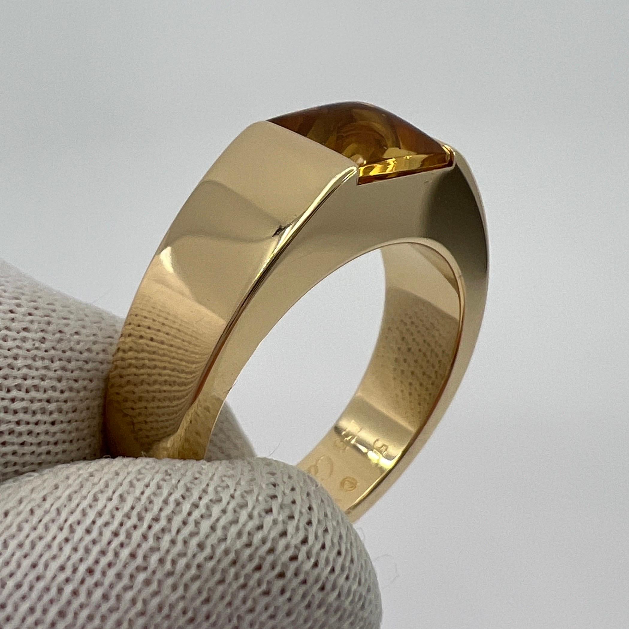 Cartier Vintage Vivid Yellow Citrine 18k Yellow Gold Tank Band Solo Ring 53 6.5 In Excellent Condition In Birmingham, GB