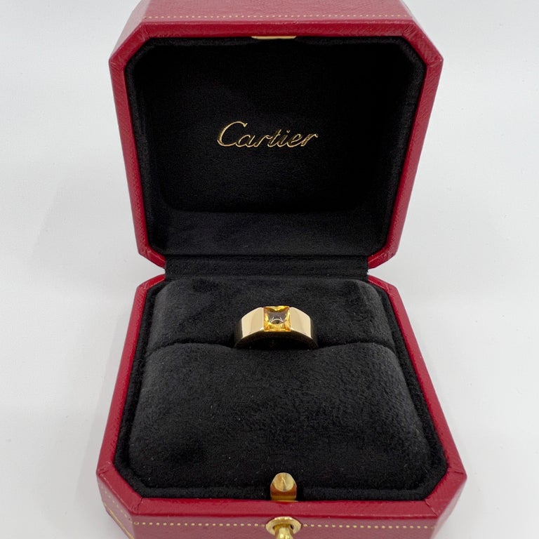 Cartier Vintage Citrino Amarillo Vivo Oro Amarillo 18k Anillo Tanque Solo  51