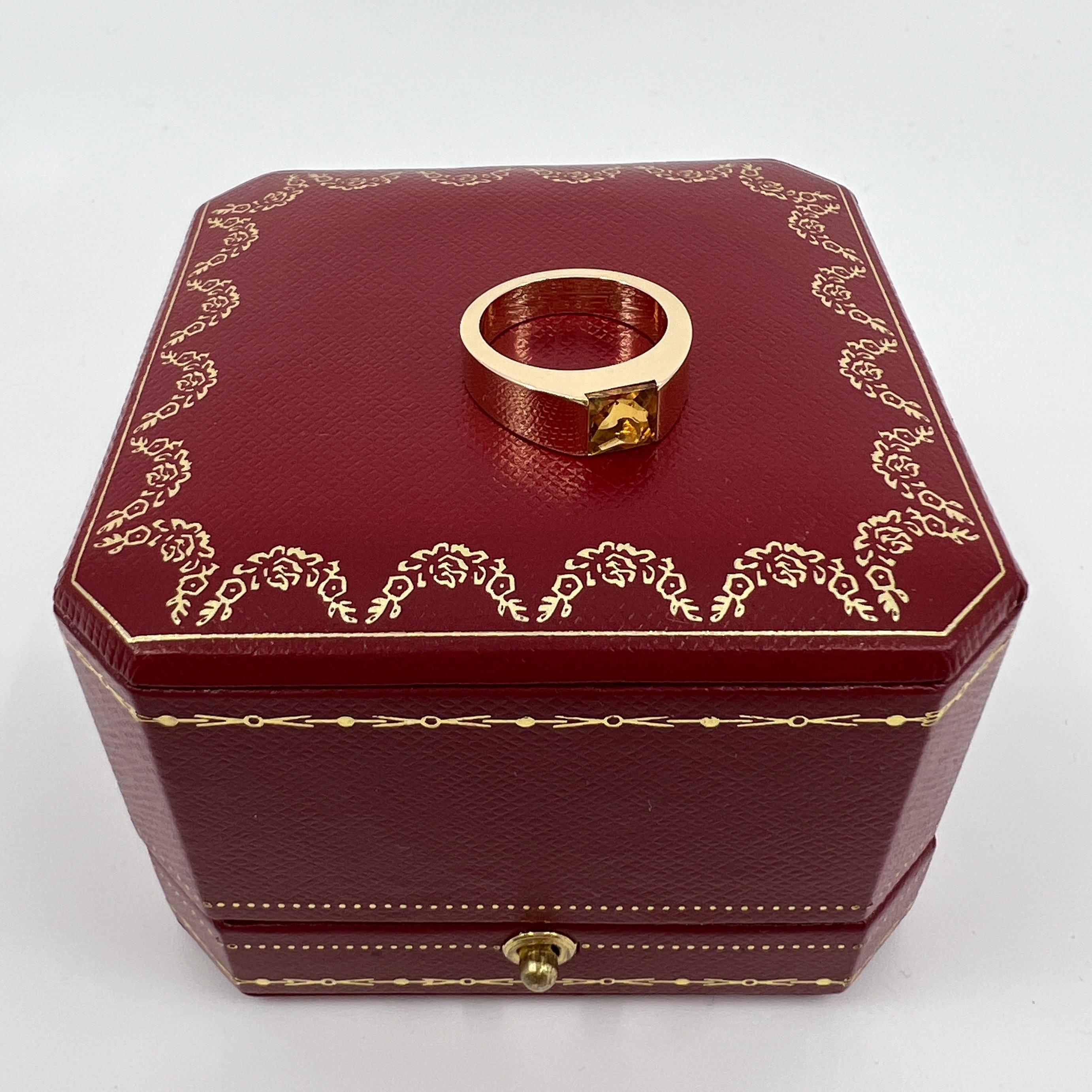 Cartier Vintage Vivid Yellow Citrin 18k Gelbgold Tank-Ring Solo-Ring 6,5 53 2