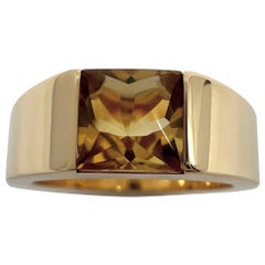 Cartier Vintage Vivid Yellow Citrine 18k Yellow Gold Tank Band Solo Ring EU50