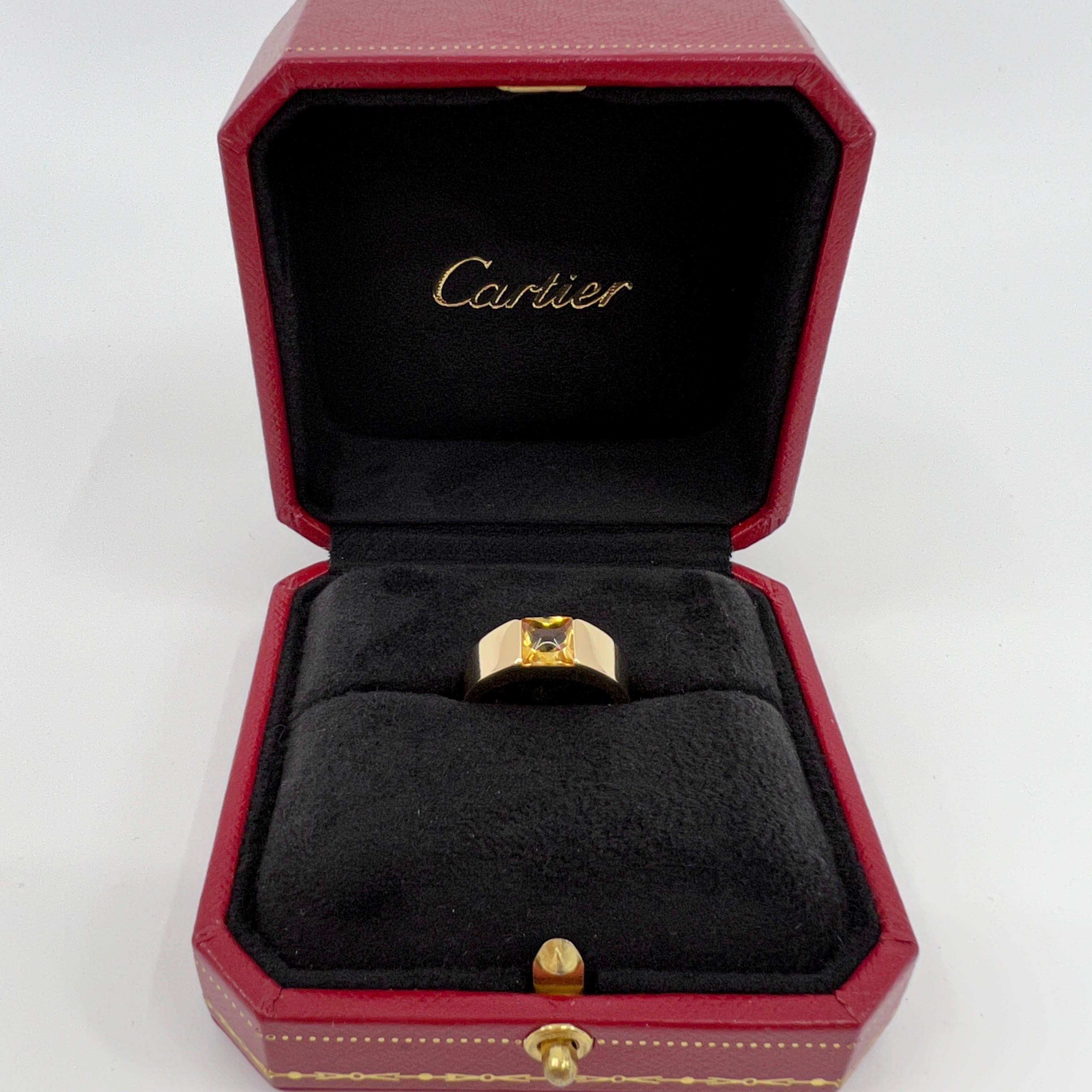 Cartier Vintage Vivid Yellow Citrine 18k Yellow Gold Tank Band Solo Ring US6 52 5