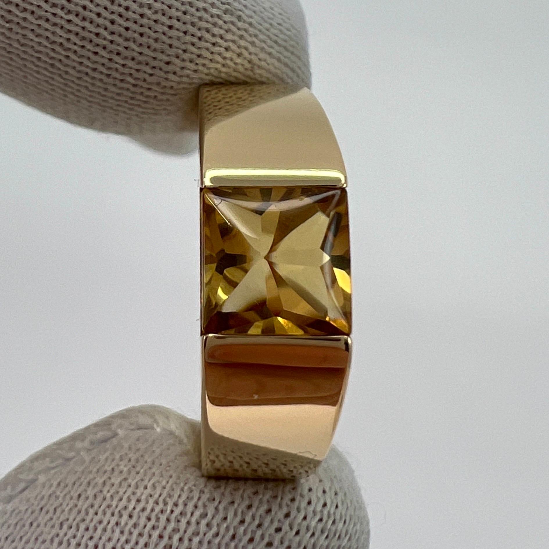 Square Cut Cartier Vintage Vivid Yellow Citrine 18k Yellow Gold Tank Band Solo Ring US6 52