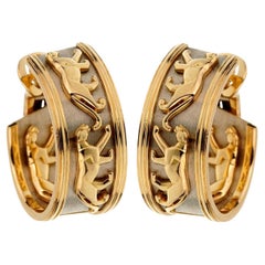 Cartier Vintage Walking Panthere 18k Yellow & White Gold Hoop Earrings