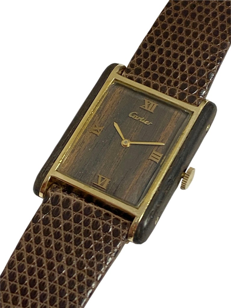 Cartier Vintage Wood Case and Dial Mechanical Wrist Watch For Sale at  1stDibs