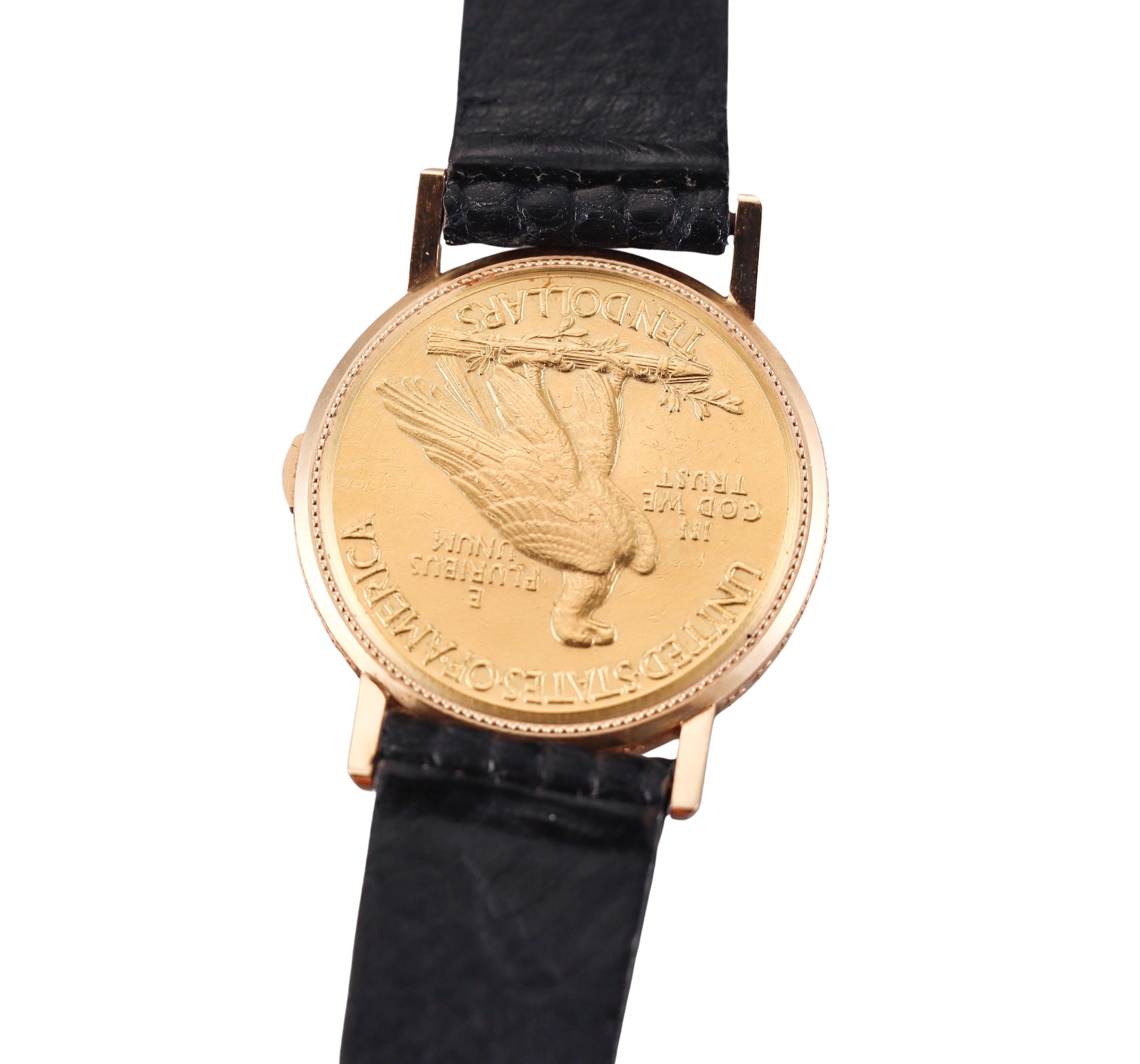 Cartier Vintage Gelbgold 1914 Indischer Kopf 10 Dollar US Münzuhr, Vintage im Zustand „Hervorragend“ im Angebot in New York, NY