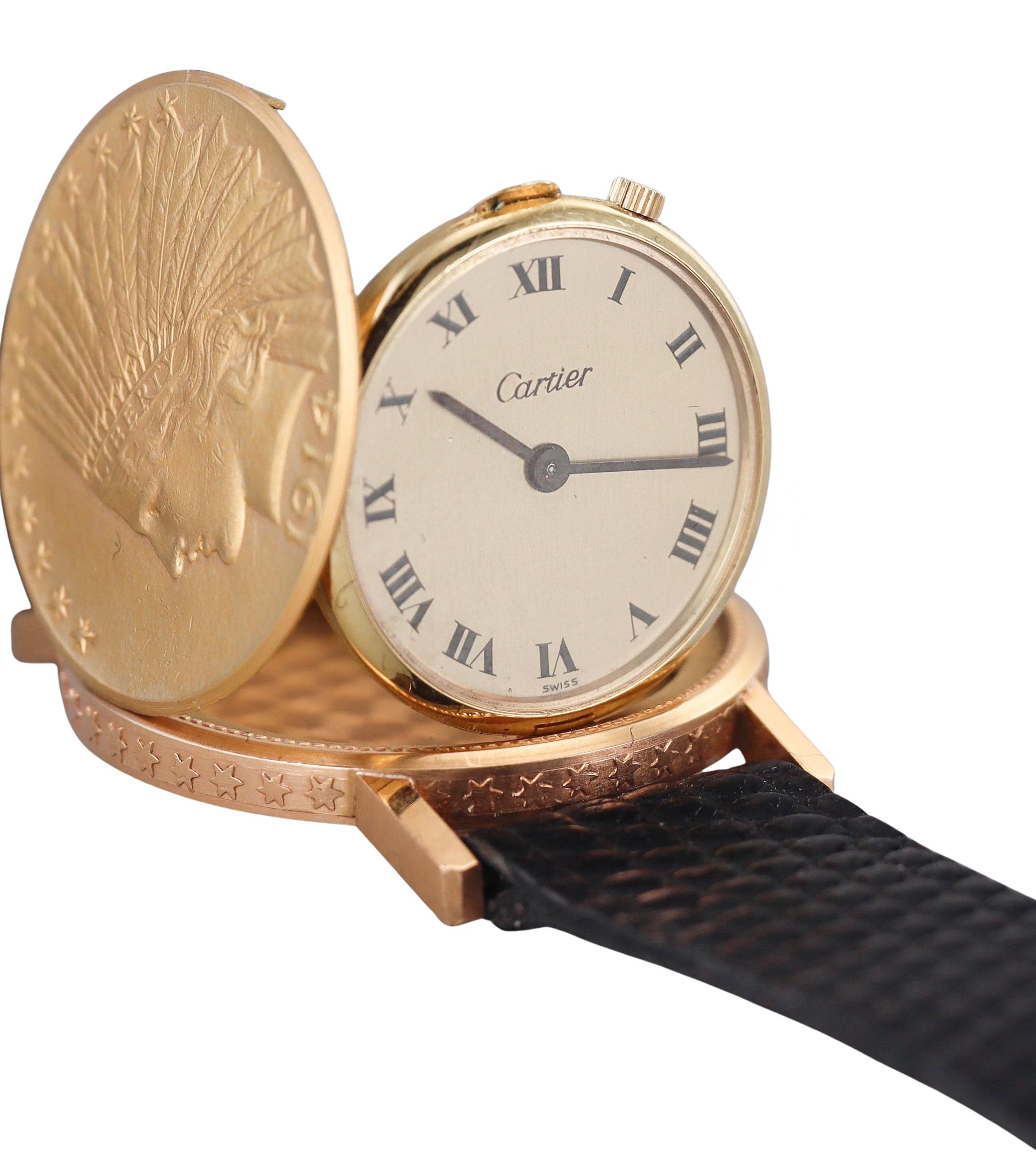 Cartier Vintage Gelbgold 1914 Indischer Kopf 10 Dollar US Münzuhr, Vintage im Angebot 3