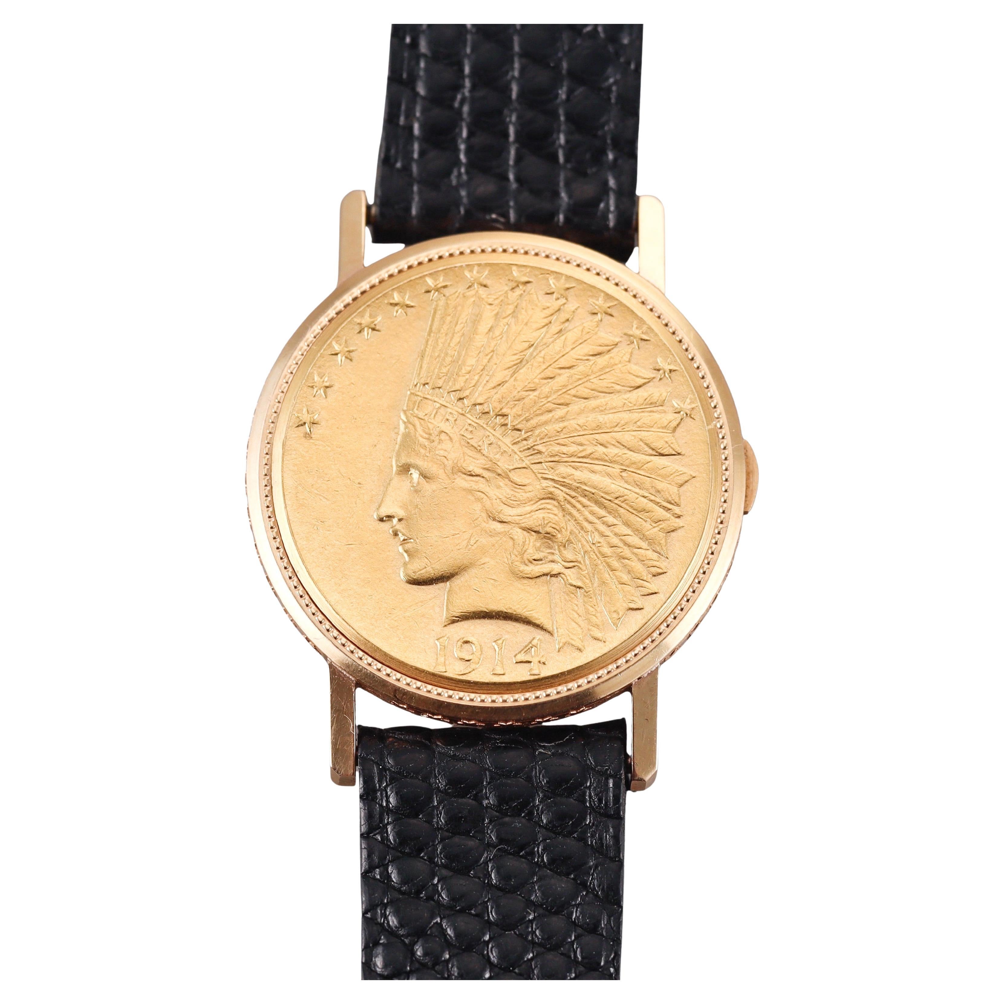 Cartier Vintage Gelbgold 1914 Indischer Kopf 10 Dollar US Münzuhr, Vintage im Angebot