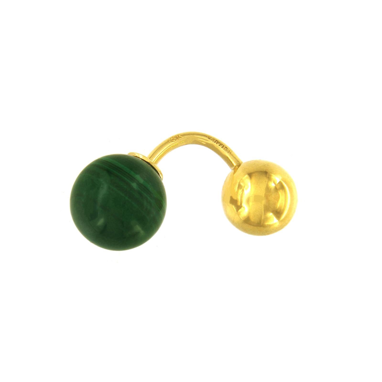 Round Cut Cartier Vintage Yellow Gold and Malachite CuffLinks For Sale
