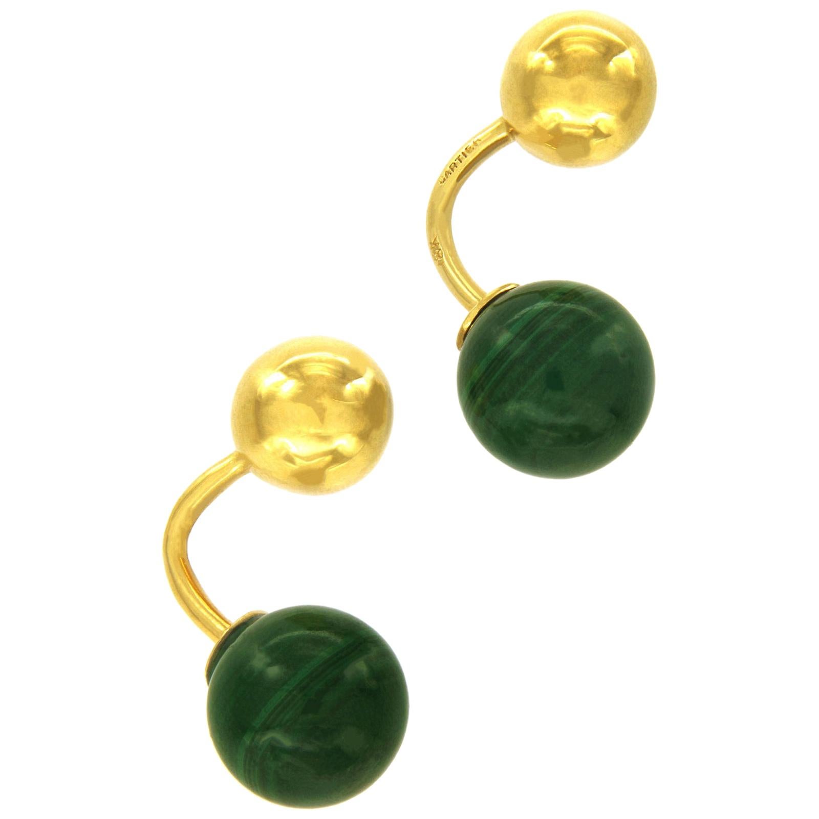 Cartier Vintage Yellow Gold and Malachite CuffLinks For Sale