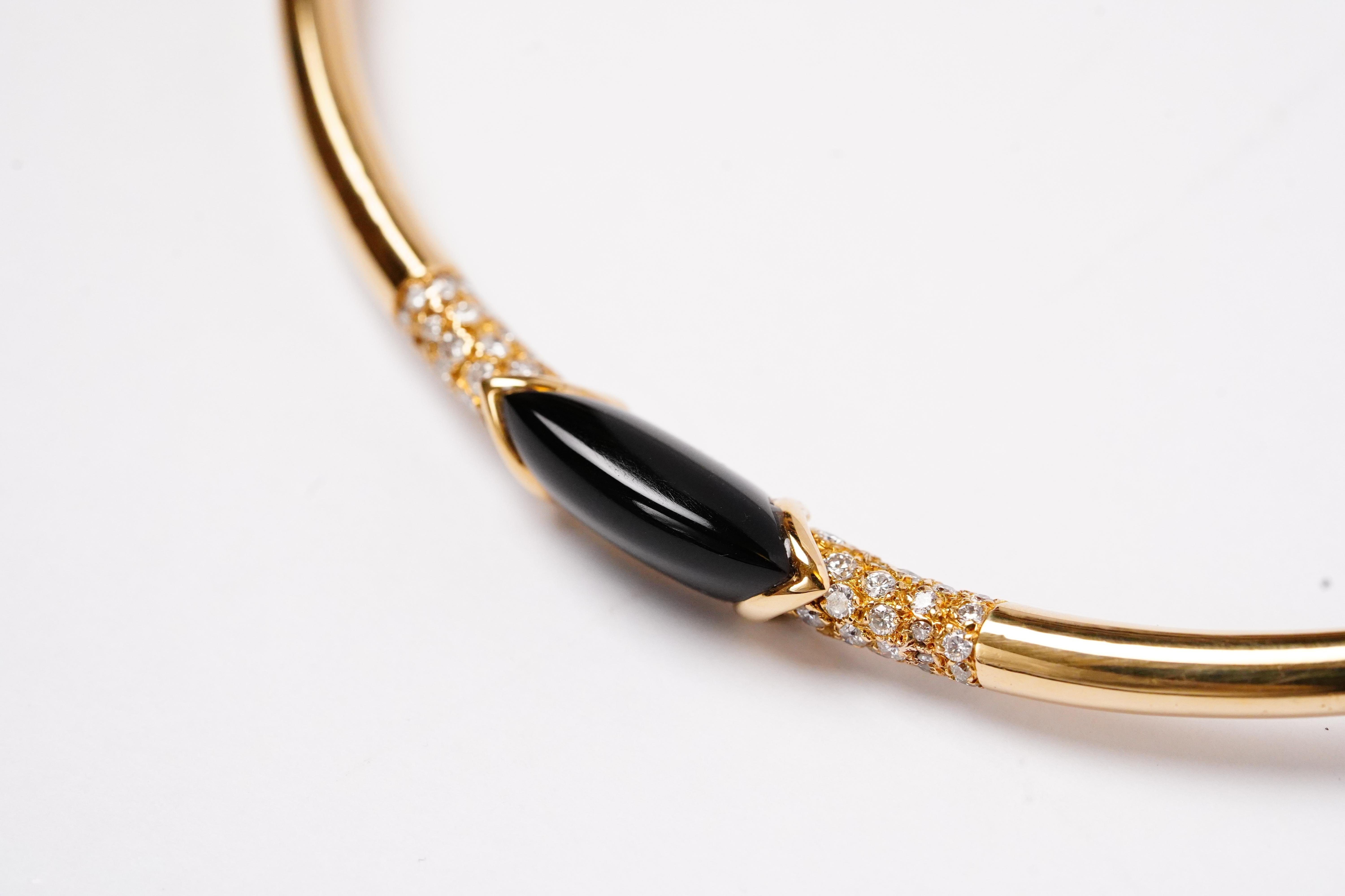 Cartier Vintage Yellow Gold Black Onyx Diamond Ring and Collar Necklace Set For Sale 2