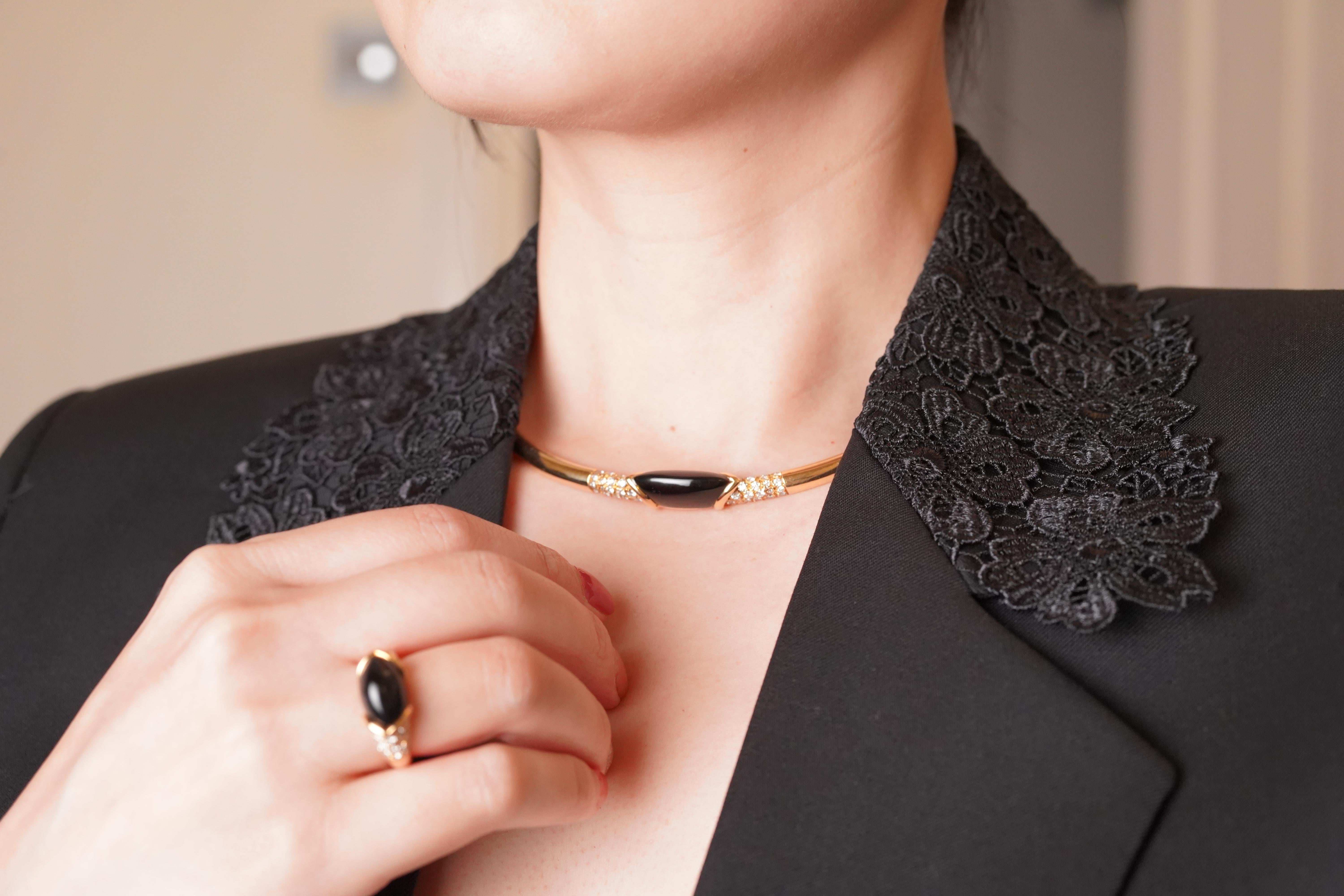 Cartier Vintage Yellow Gold Black Onyx Diamond Ring and Collar Necklace Set en vente 9