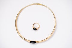 Cartier Vintage Yellow Gold Black Onyx Diamond Ring and Collar Necklace Set