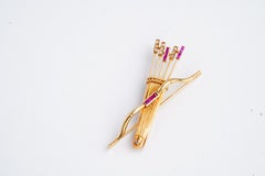 Cartier Vintage Yellow Gold Diamond Ruby Bow and Arrows Pin Brooch