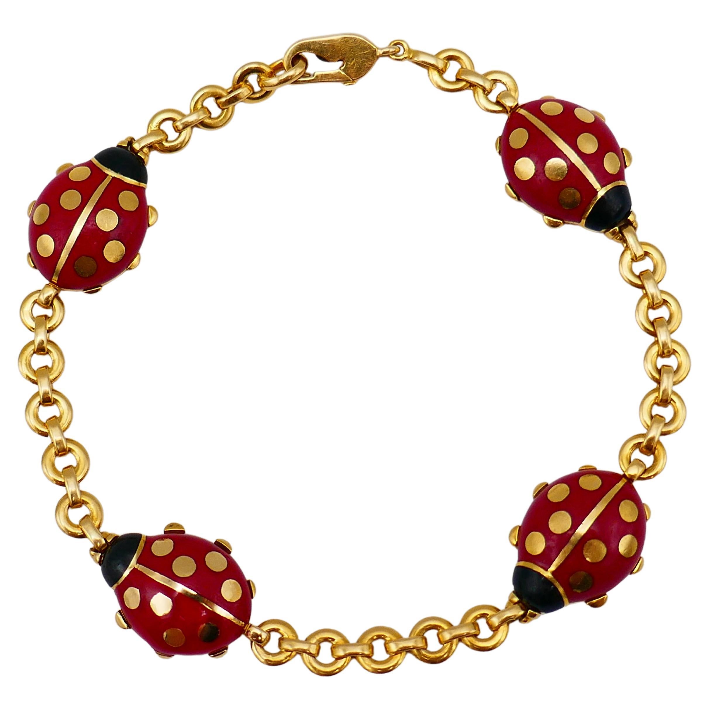 Cartier Vintage Yellow Gold Enamel Ladybug Bracelet at 1stDibs