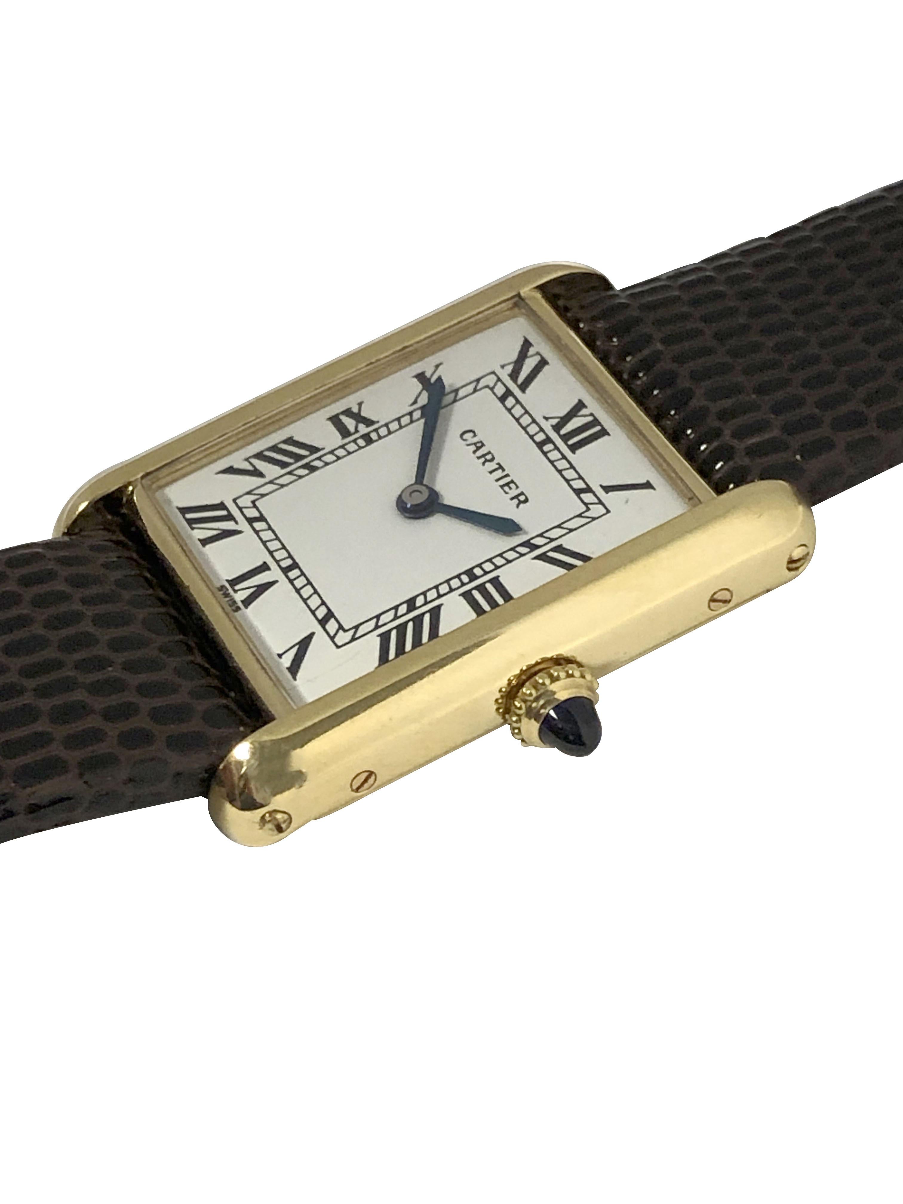 Cartier Vintage Yellow Gold Iconic Tank Mechanical Wrist Watch In Excellent Condition For Sale In Chicago, IL