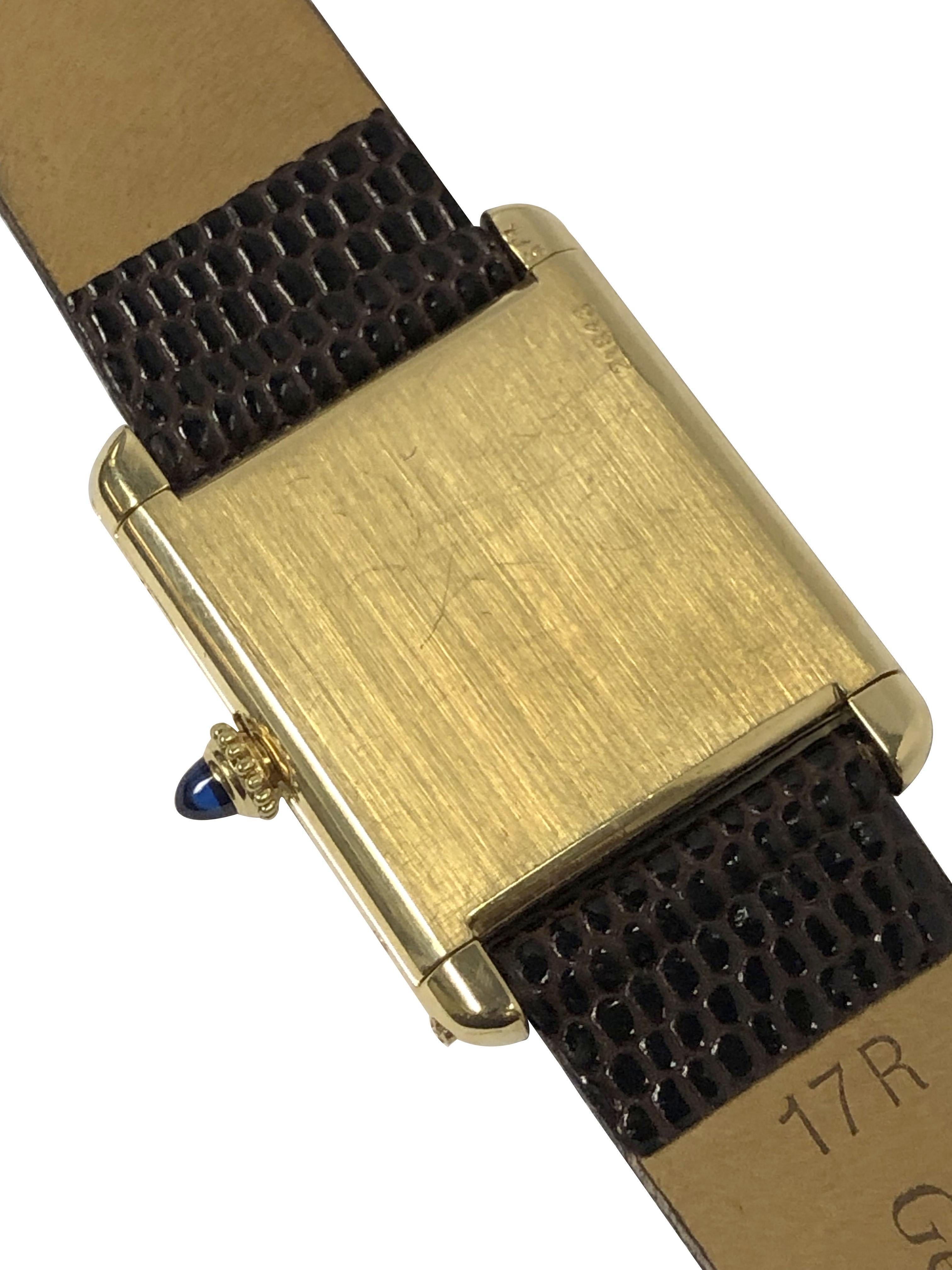 Women's or Men's Cartier Vintage Yellow Gold Iconic Tank Mechanical Wrist Watch For Sale